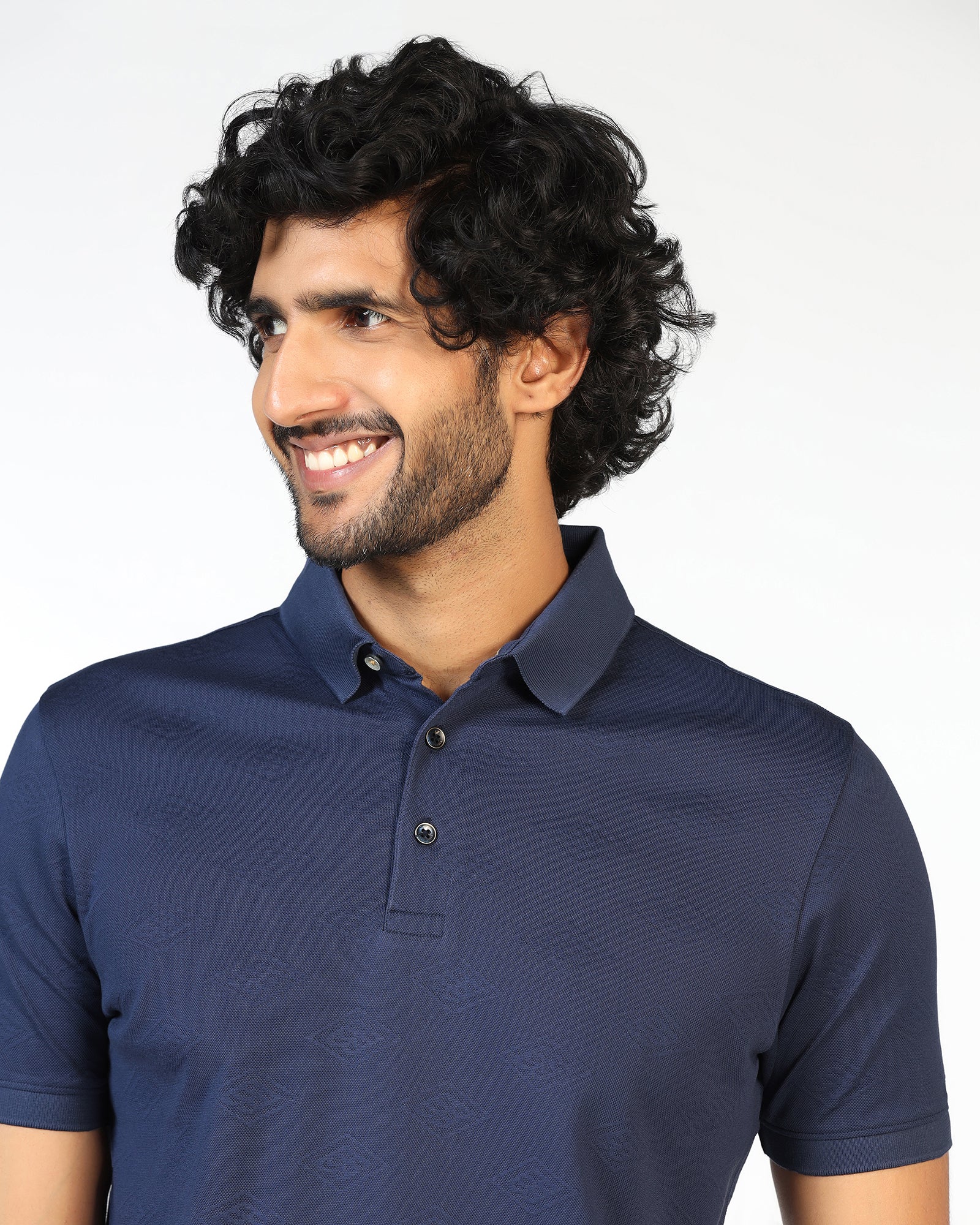 Navy Textured Polo - Wayne