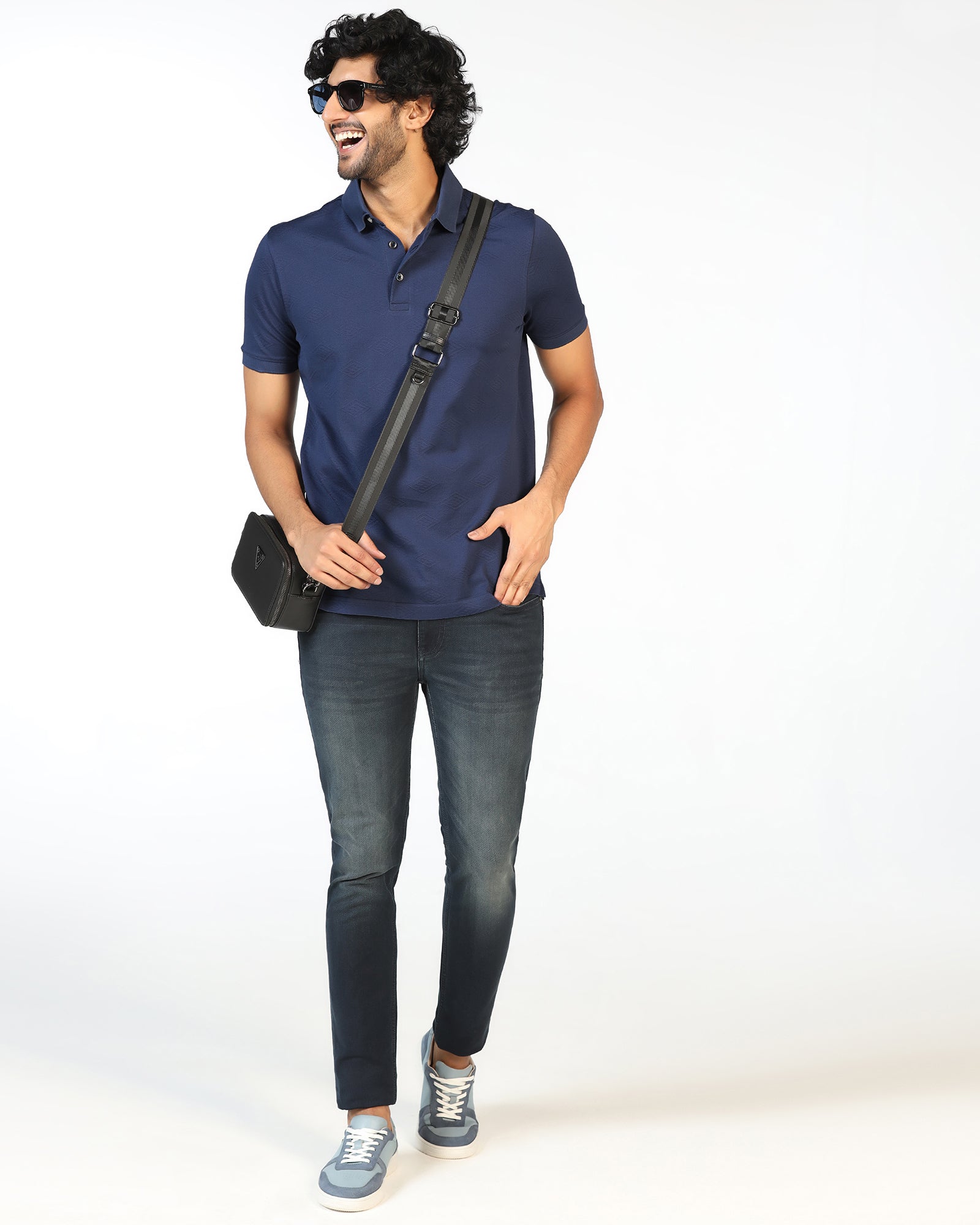 Navy Textured Polo - Wayne