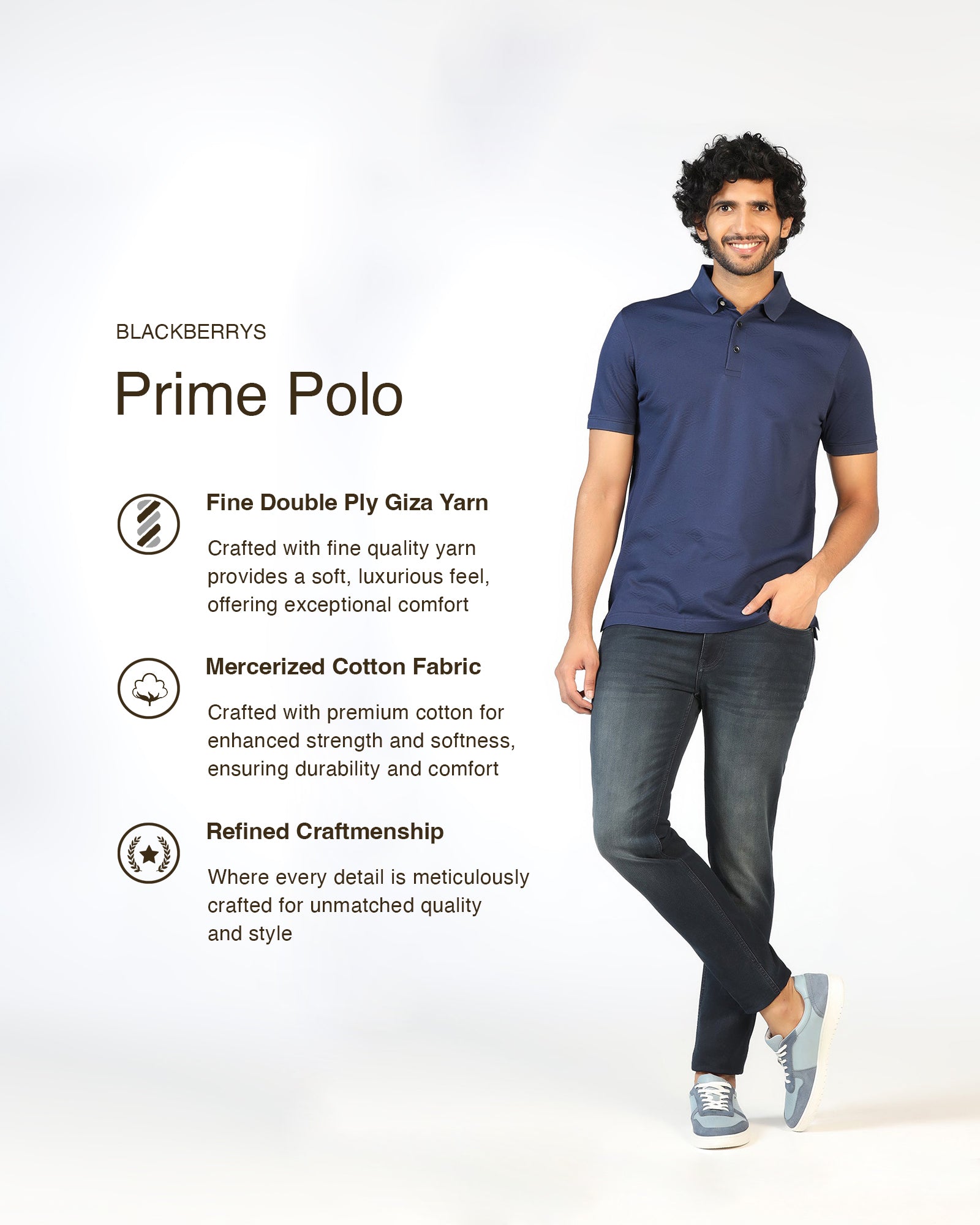 Navy Textured Polo - Wayne