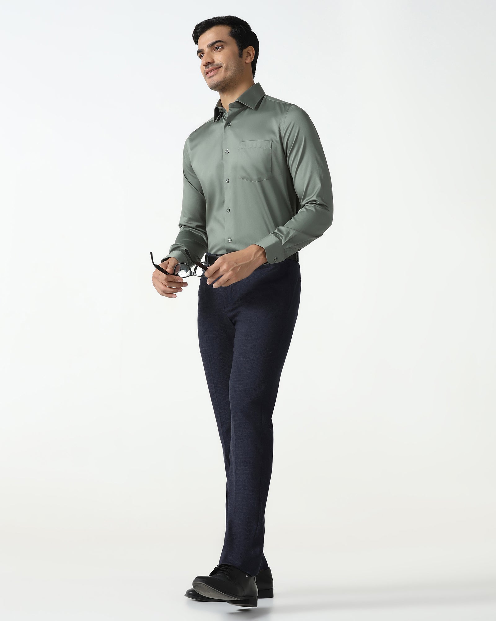 Navy Textured Trouser - Barrel