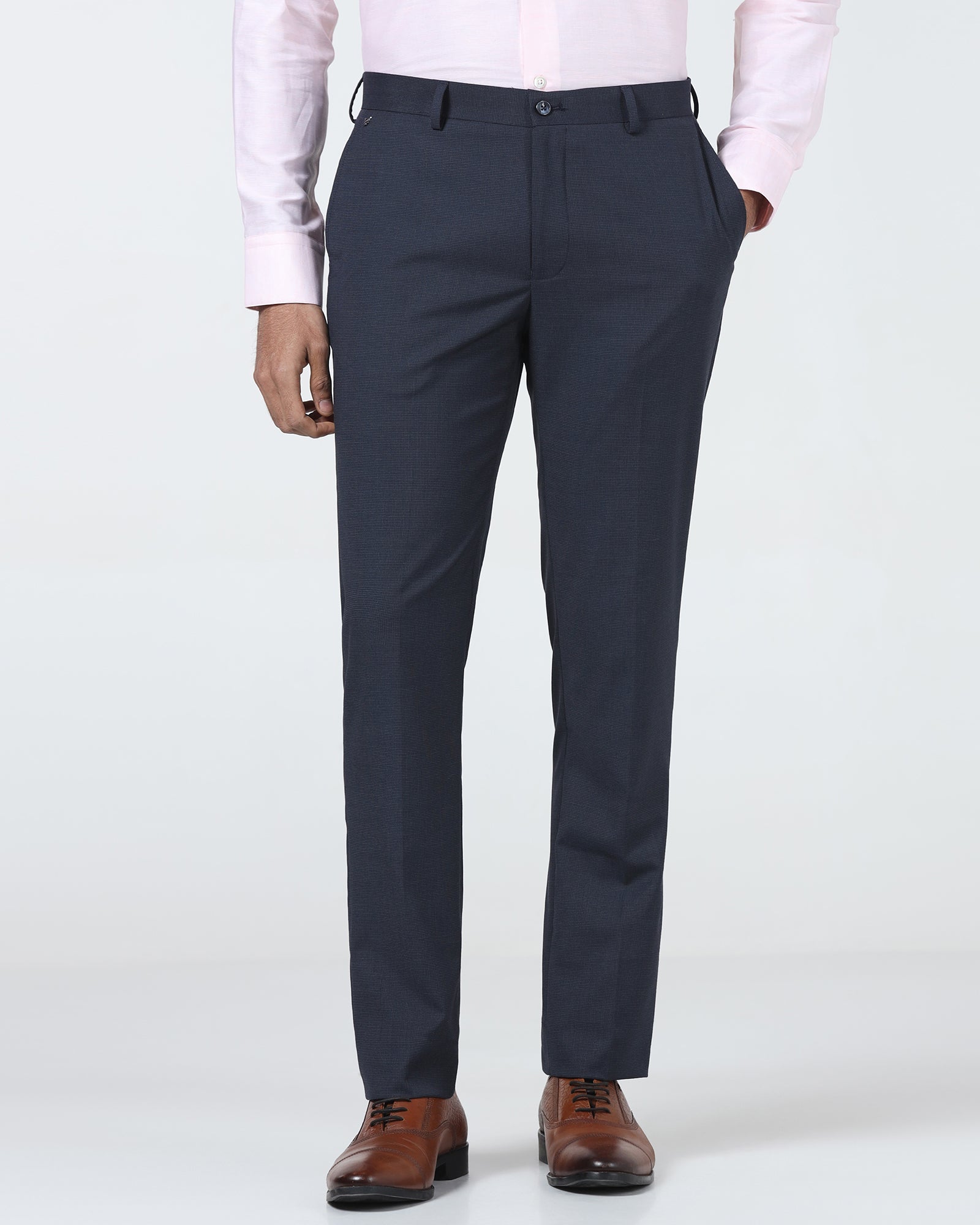Navy Textured Trouser - Bernardo