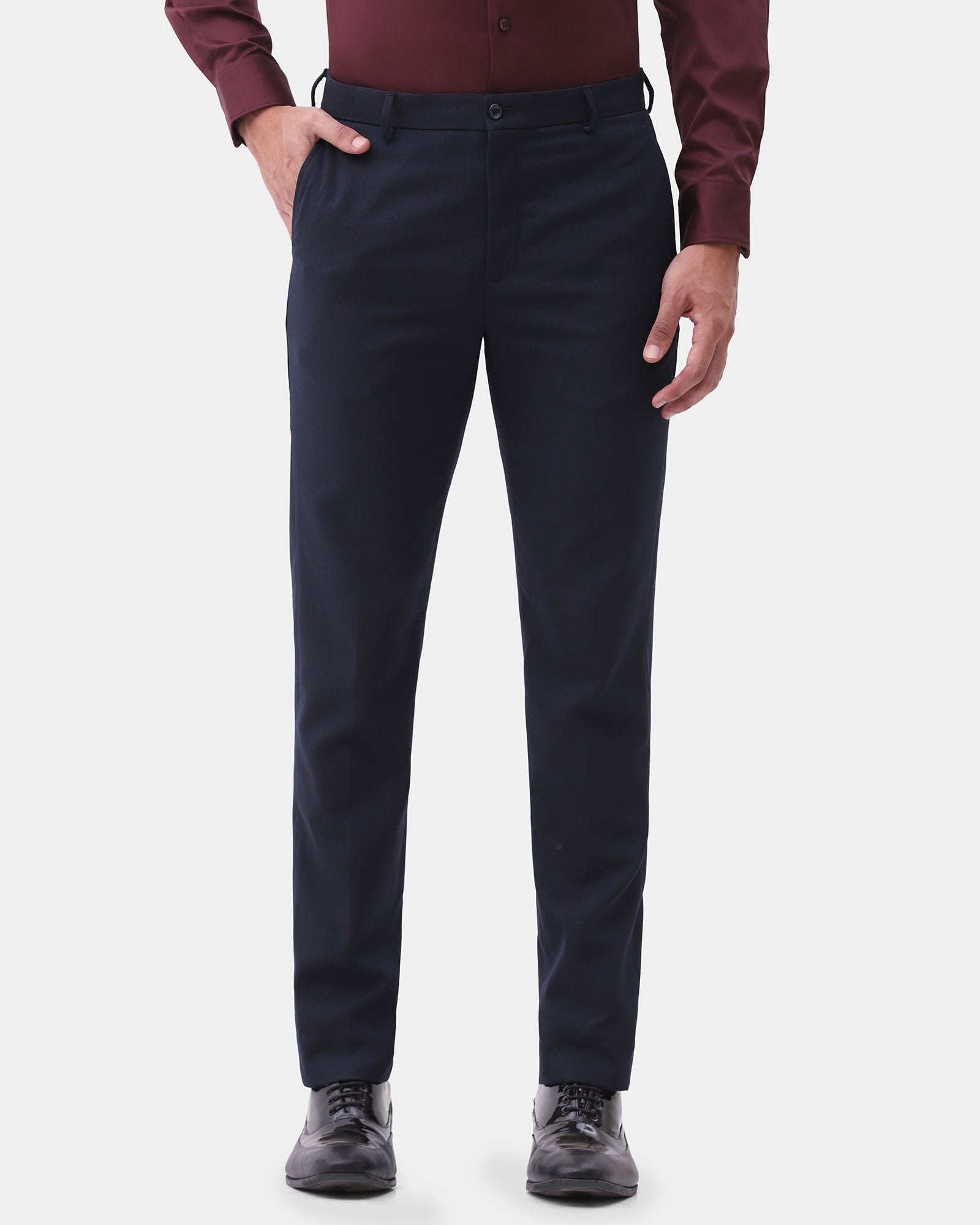 Navy Textured Trouser - Hyun
