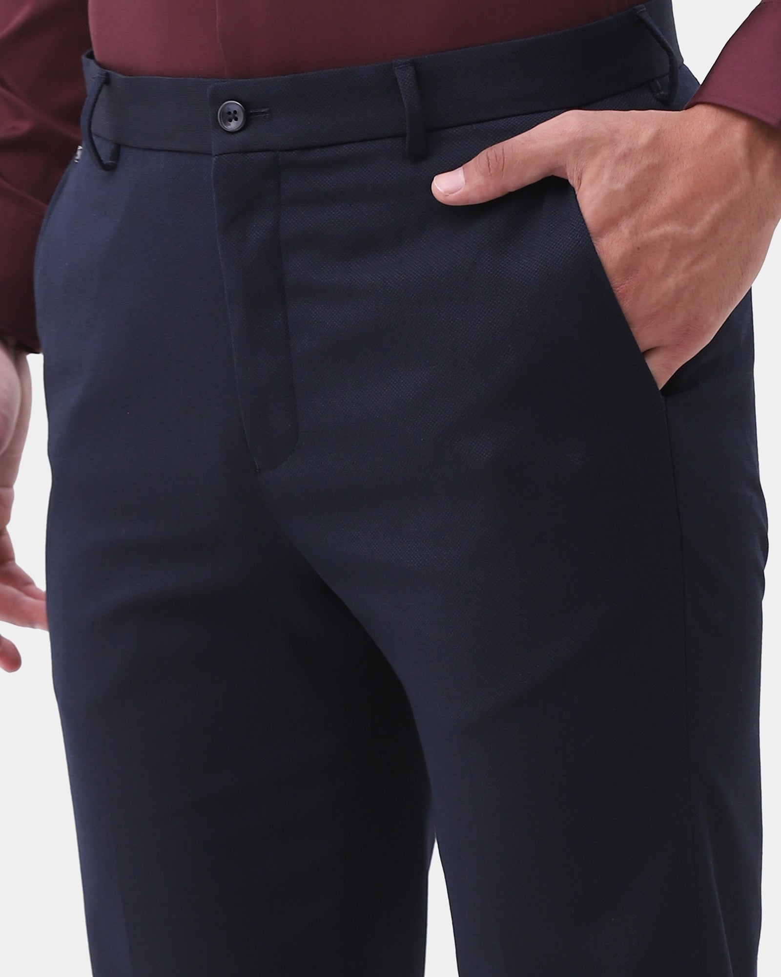 Navy Textured Trouser - Hyun