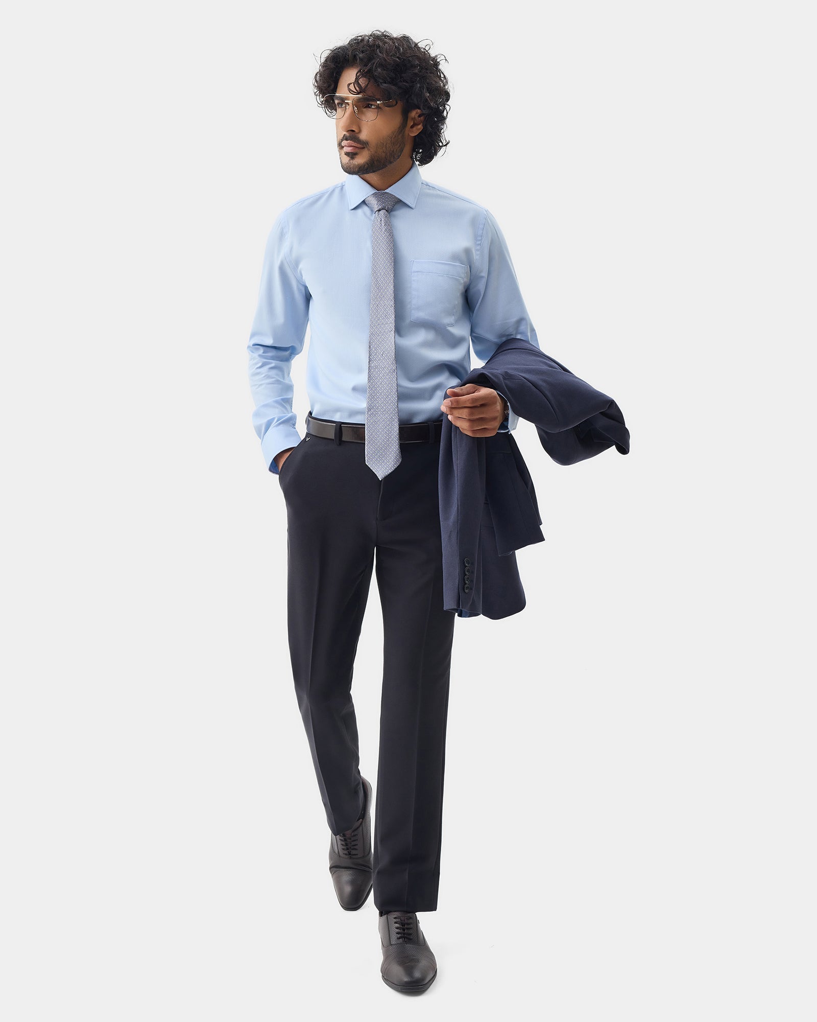 Navy Textured Trouser - Jona