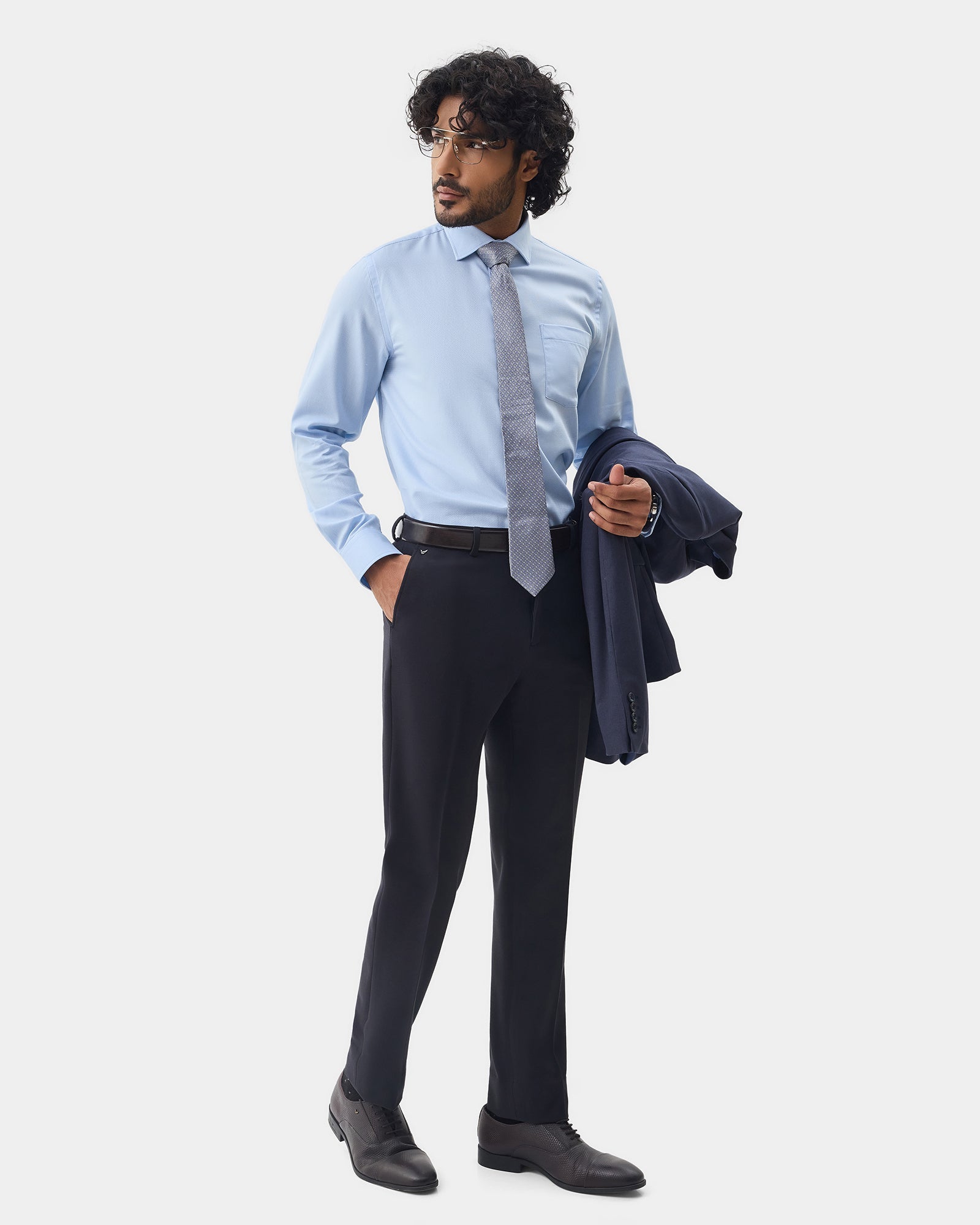 Navy Textured Trouser - Jona