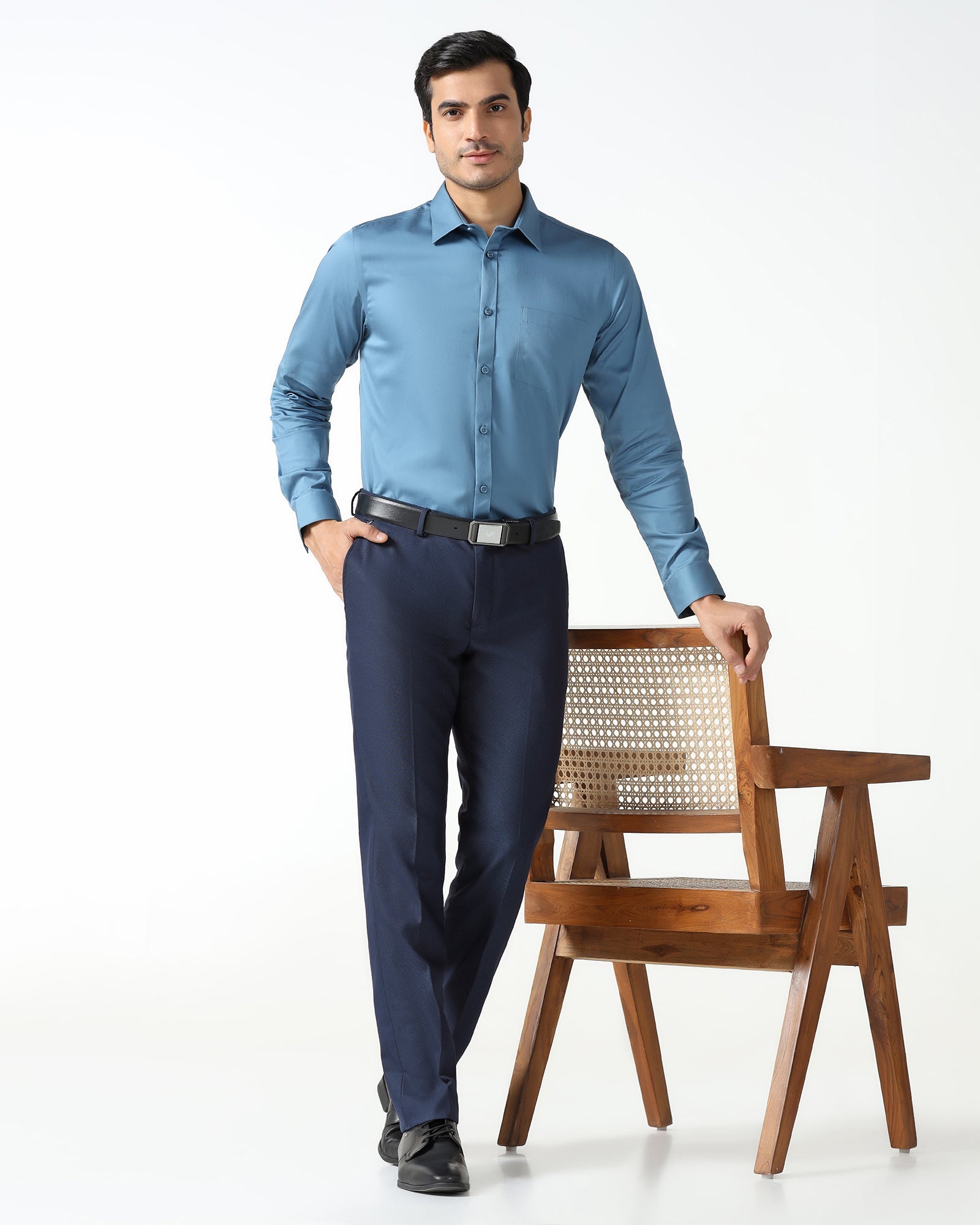 Navy Textured Trouser - Monk