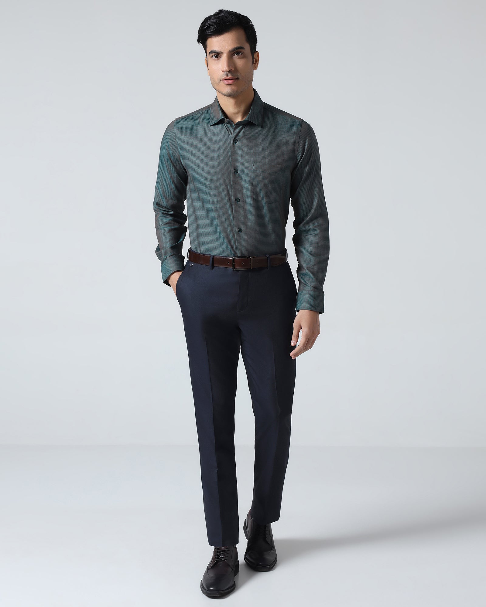 Navy Textured Trouser - Peroni