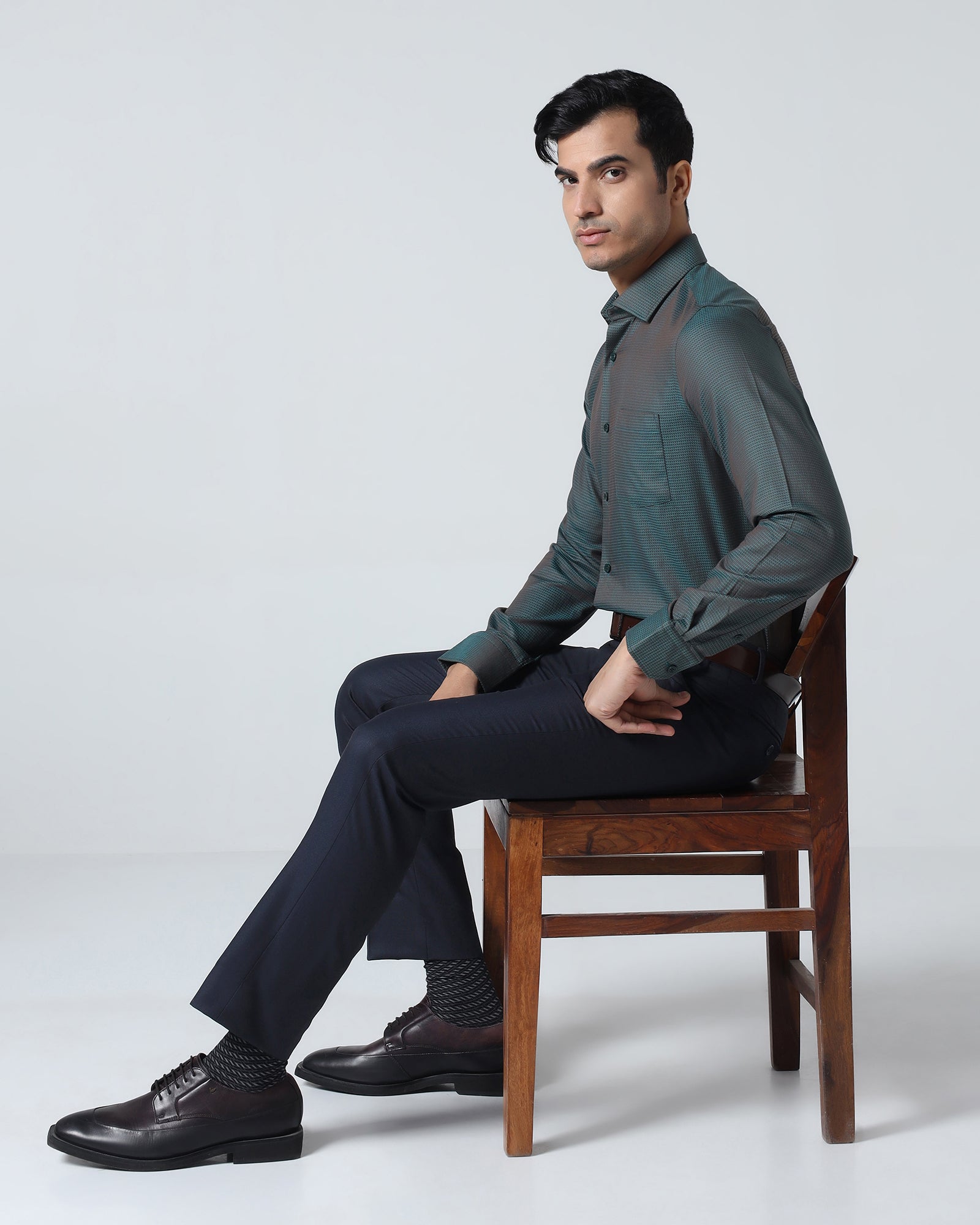 Navy Textured Trouser - Peroni