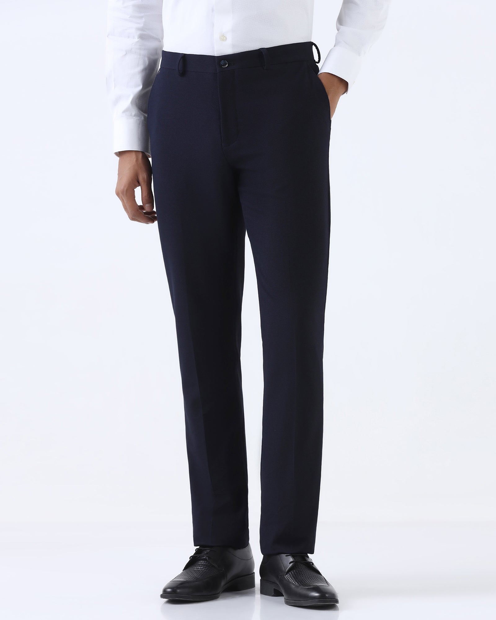 Navy Textured Trouser - Toni
