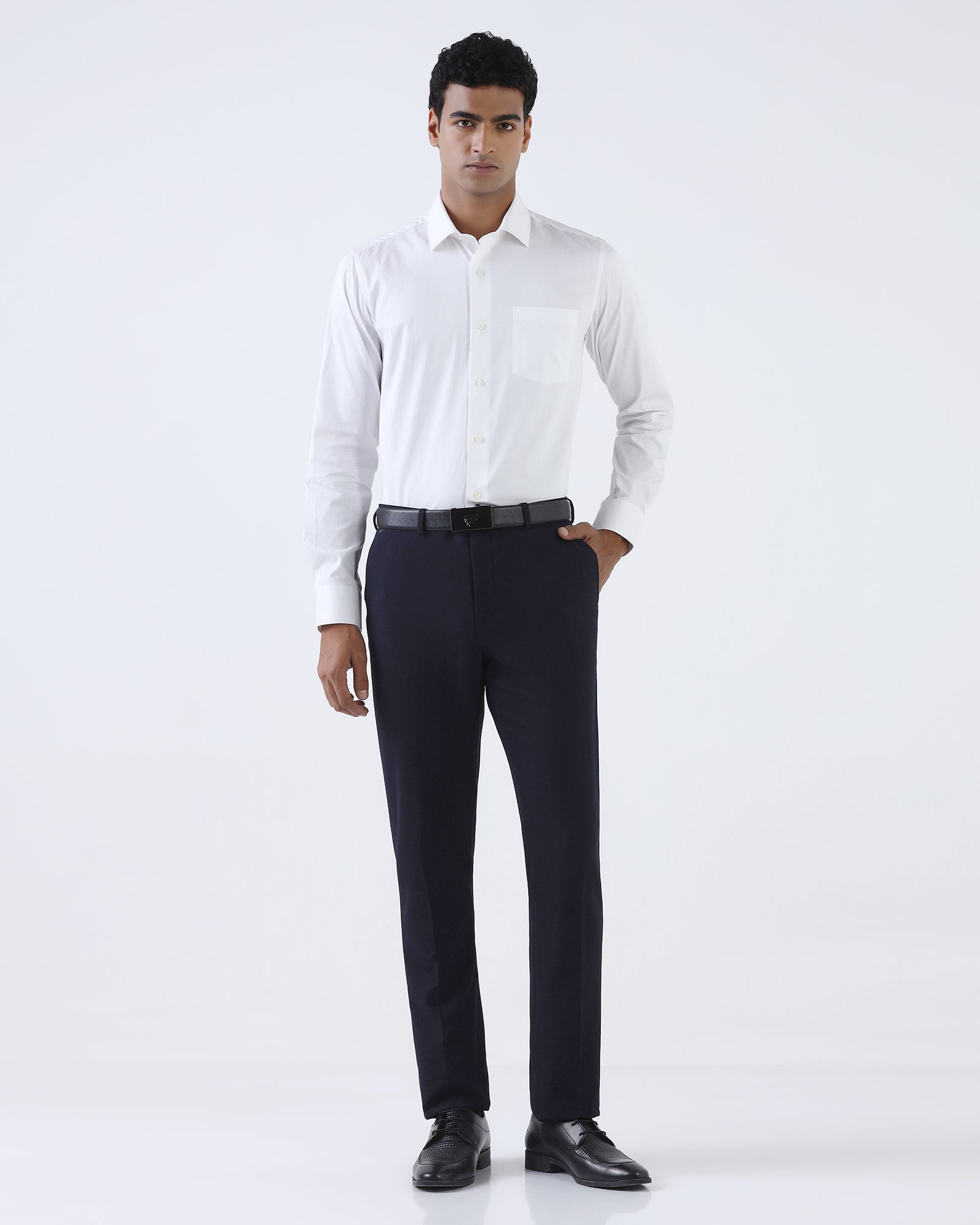 Navy Textured Trouser - Toni