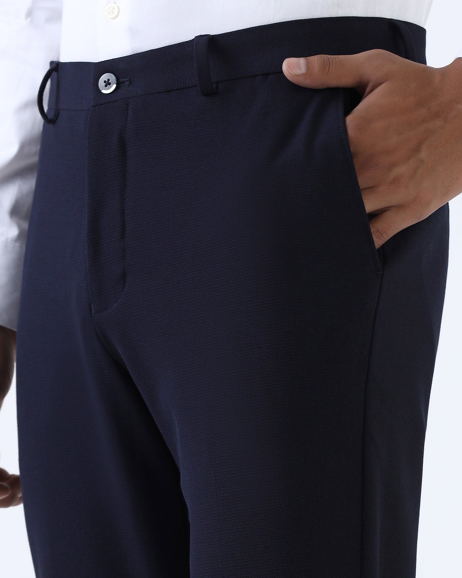Navy Textured Trouser - Toni
