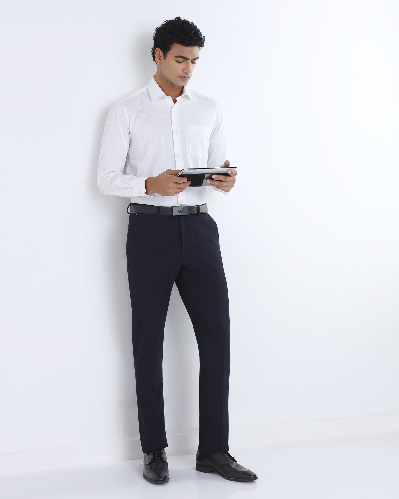 Navy Textured Trouser - Toni