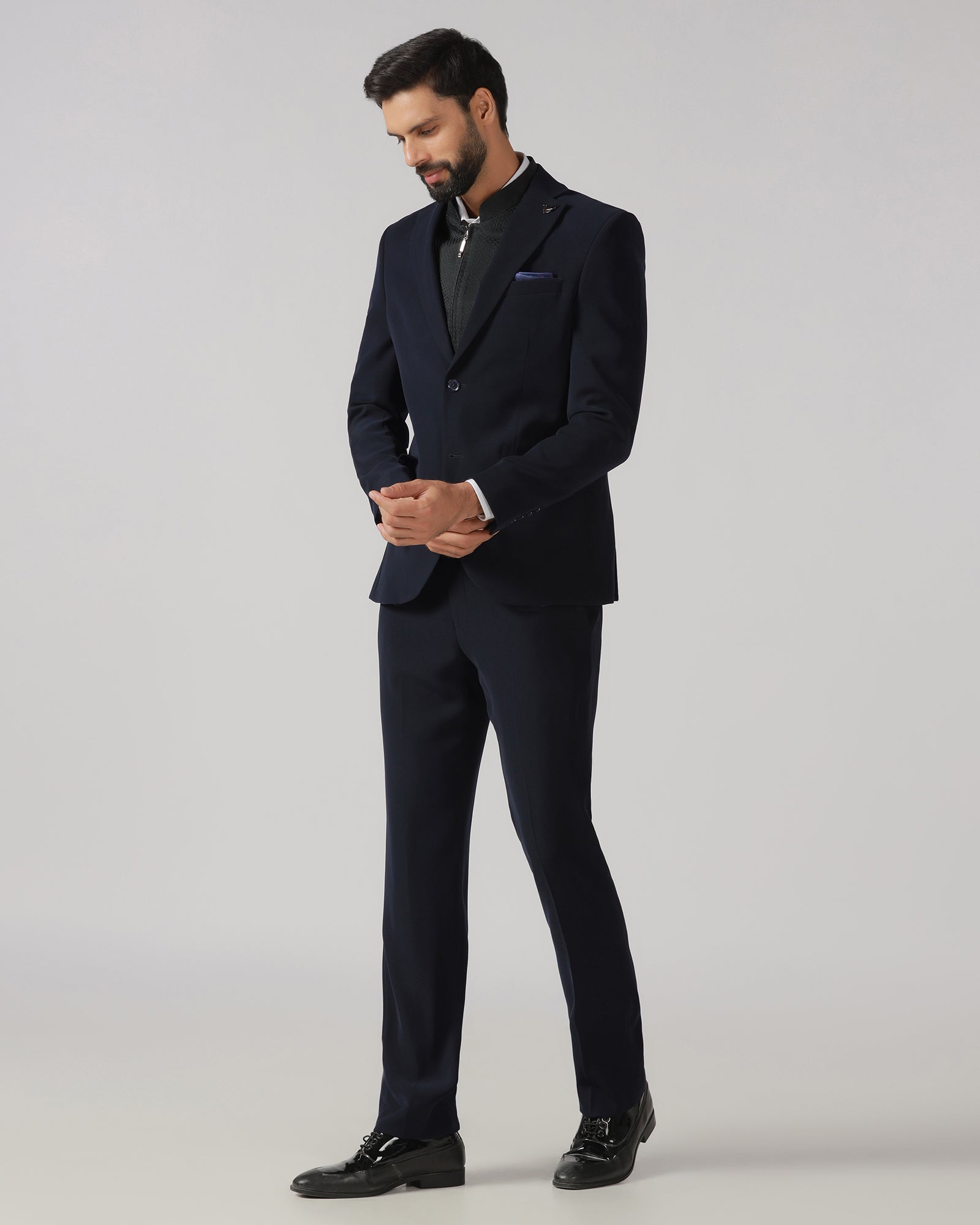 Navy Three Piece Solid Suit - Gossner
