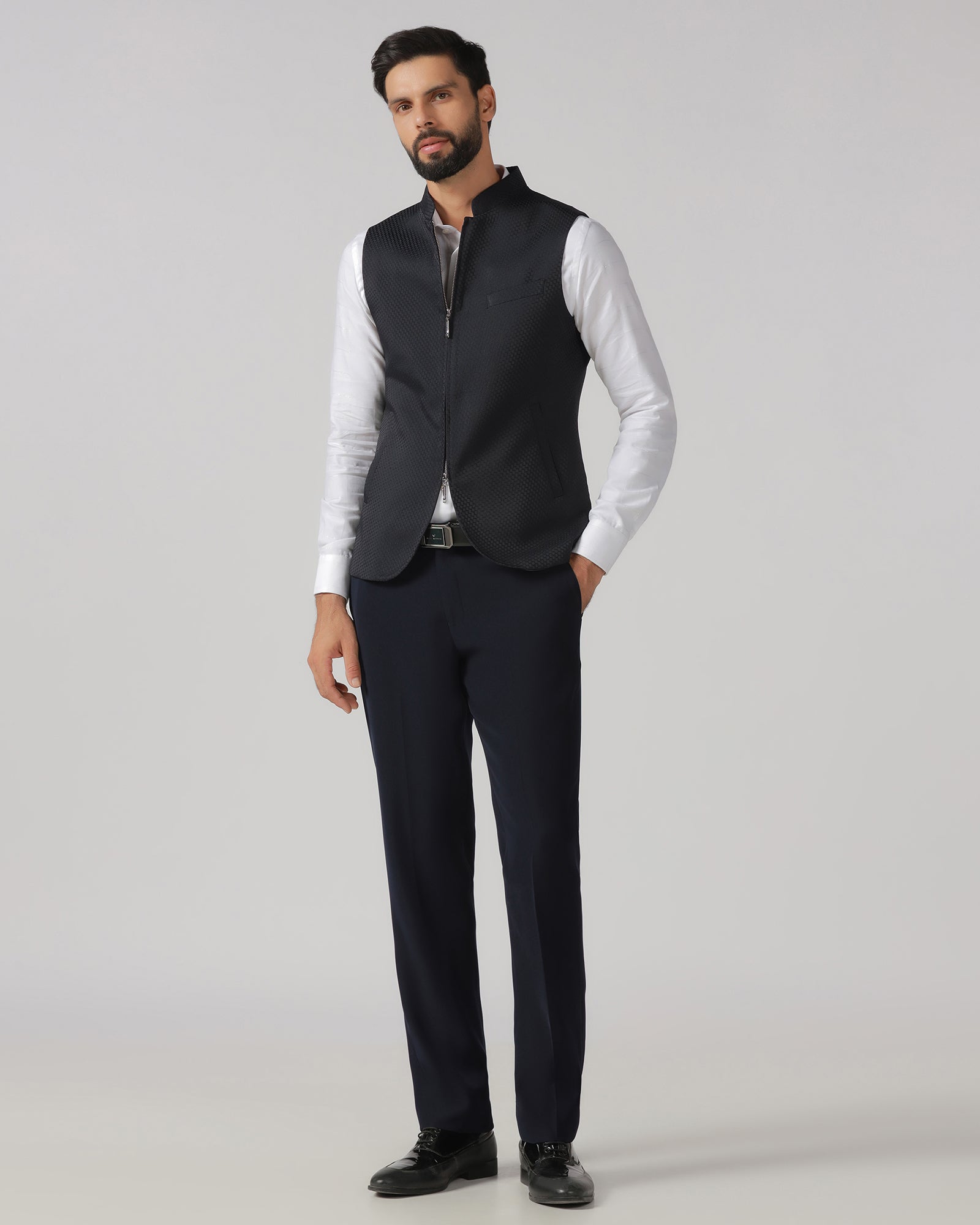 Navy Three Piece Solid Suit - Gossner