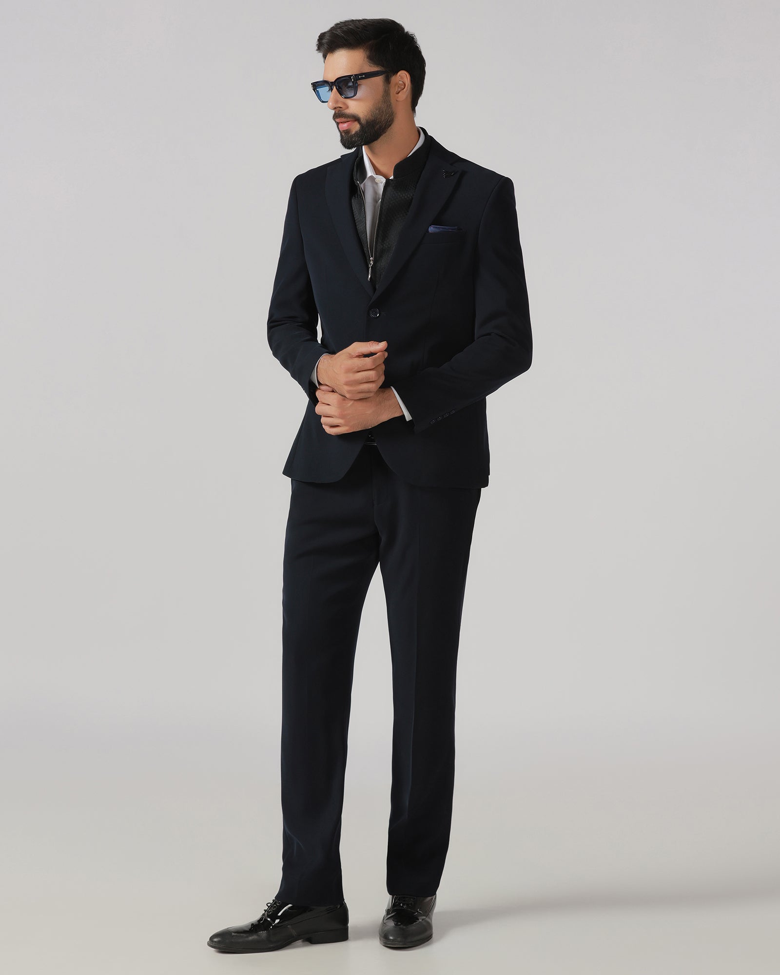 Navy Three Piece Solid Suit - Gossner