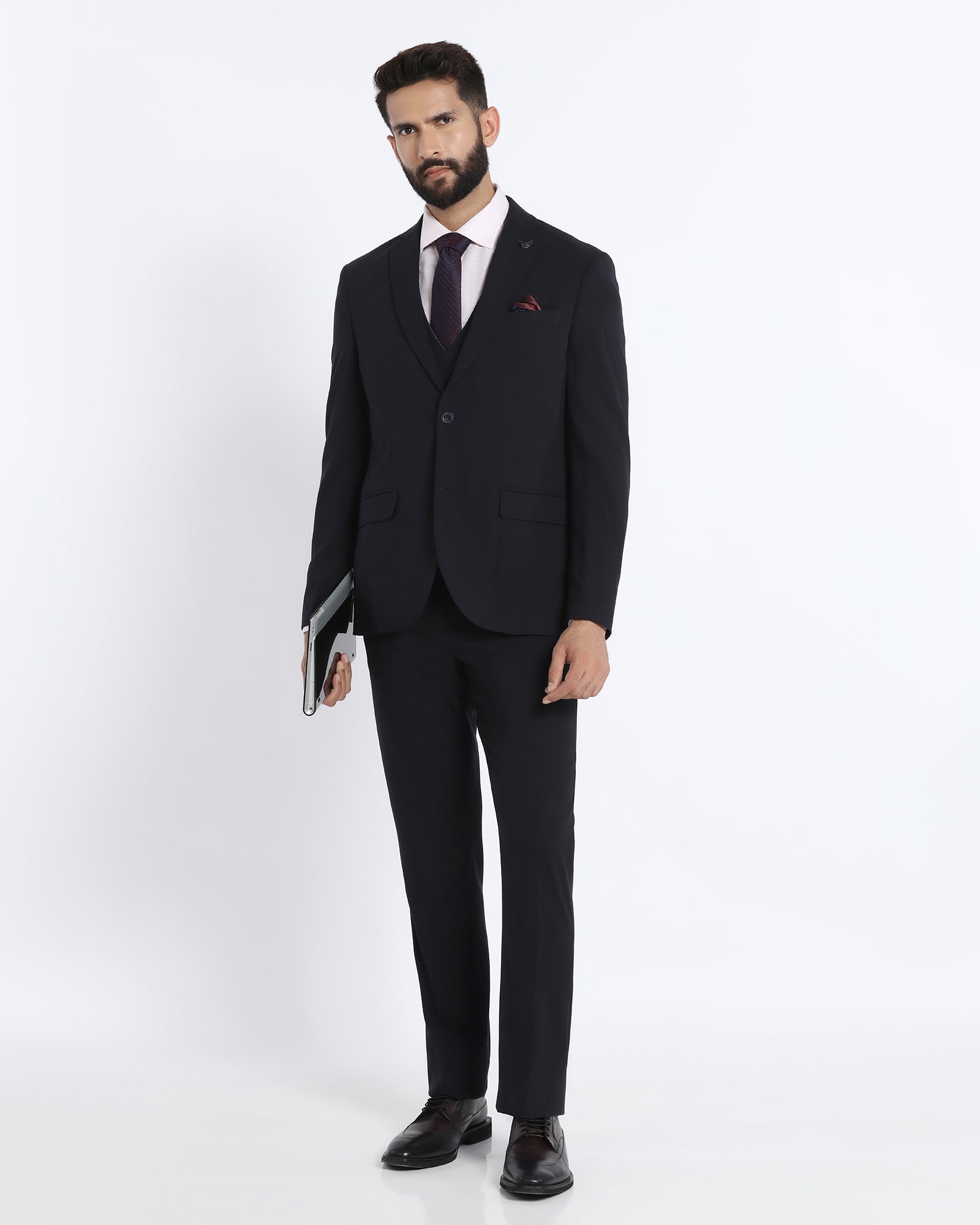 Navy Three Piece Solid Suit - Kelm