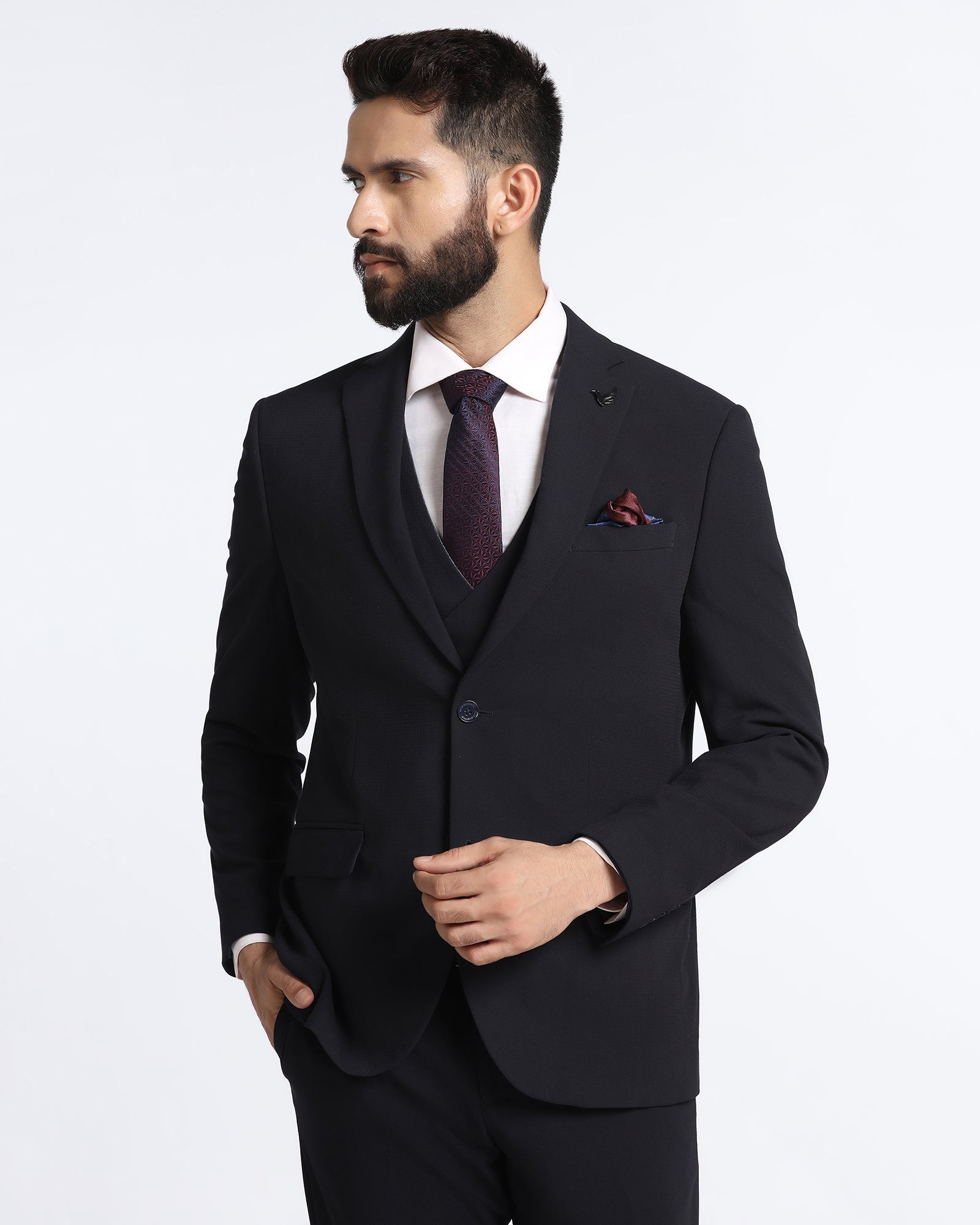 Navy Three Piece Solid Suit - Kelm