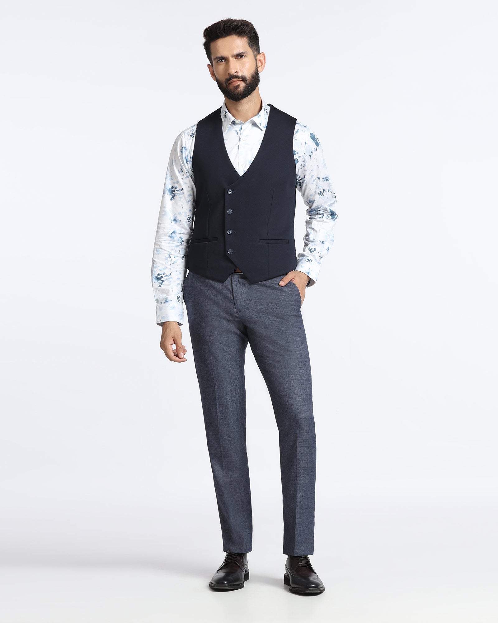 Navy Three Piece Textured Suit - Absinthe