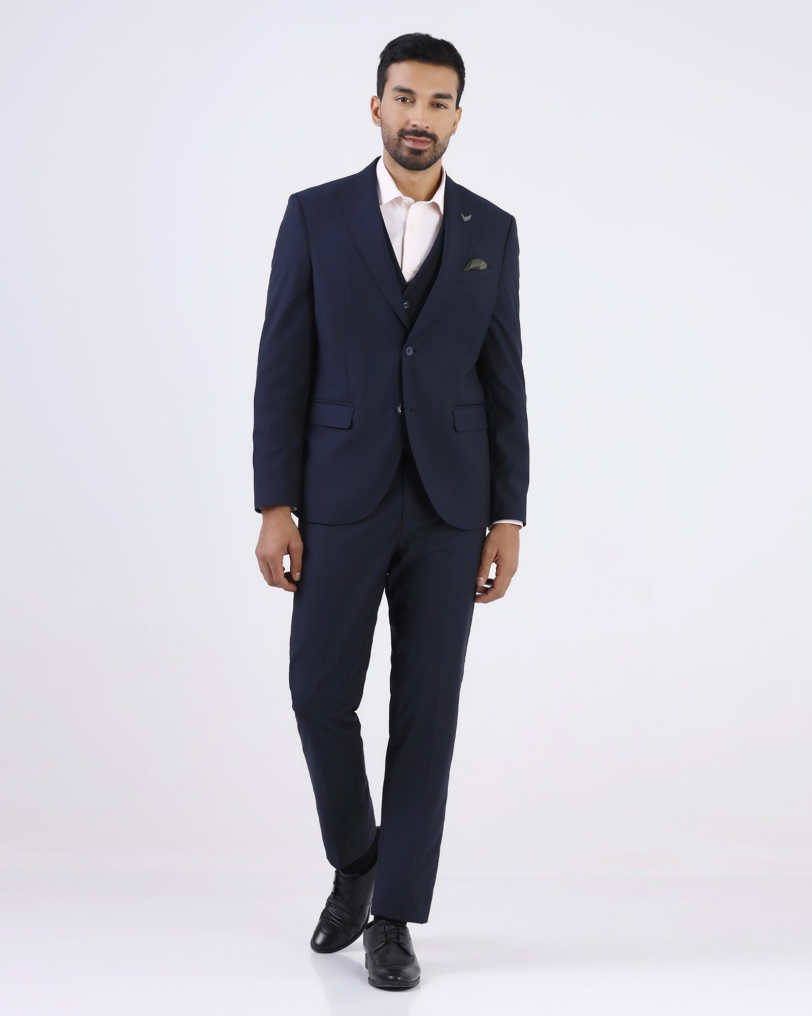 Navy Three Piece Textured Suit - Atoll