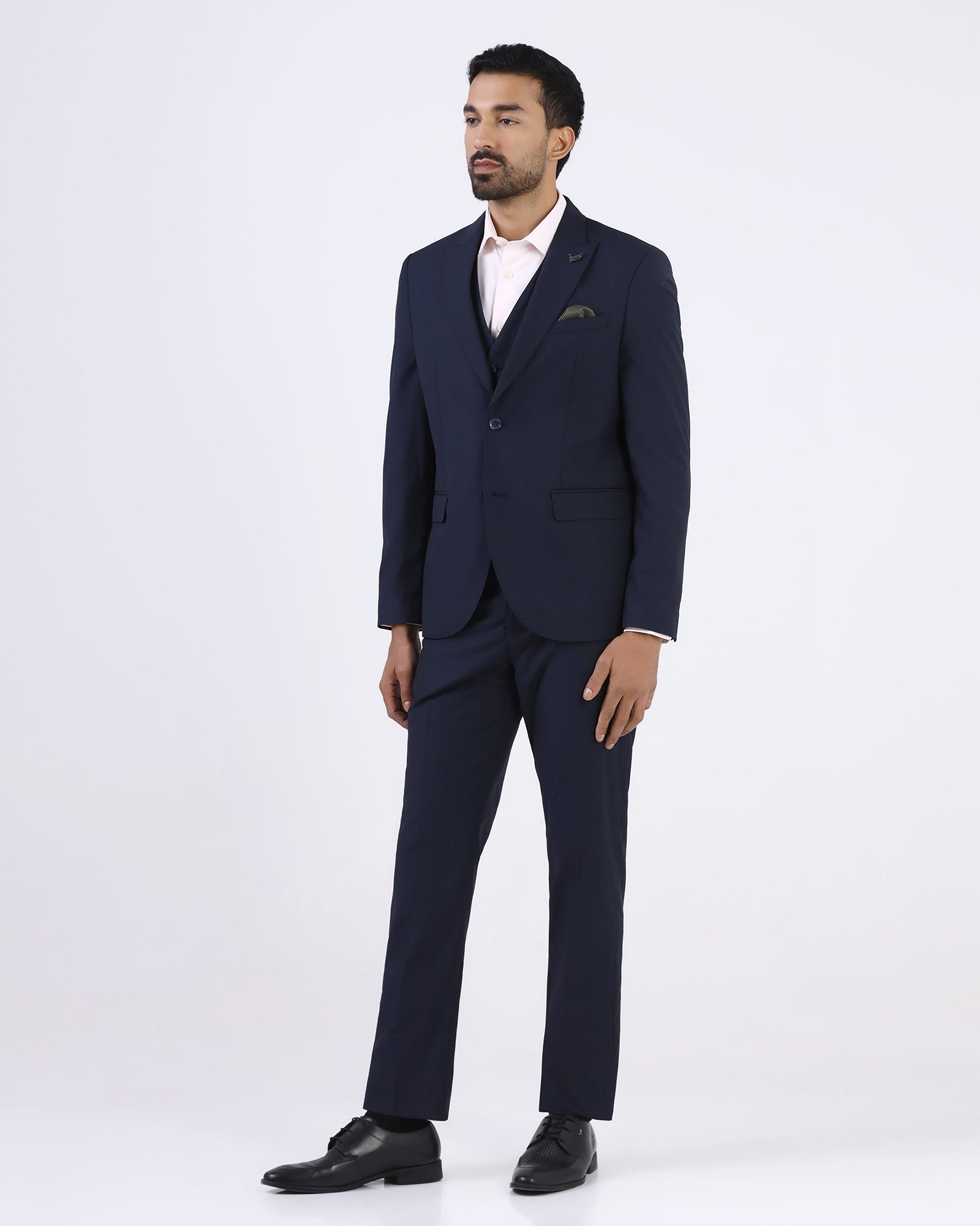 Navy Three Piece Textured Suit - Atoll