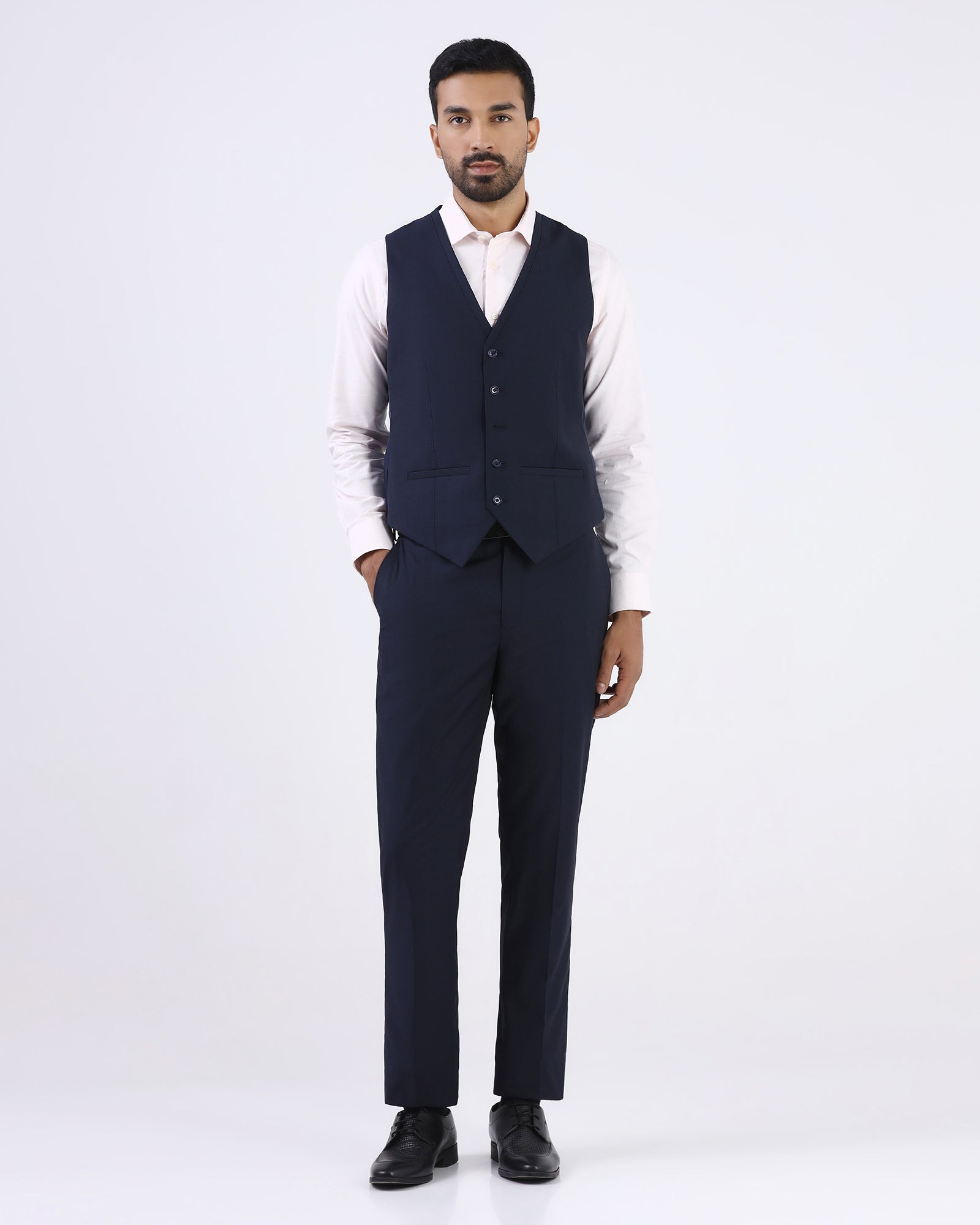 Navy Three Piece Textured Suit - Atoll