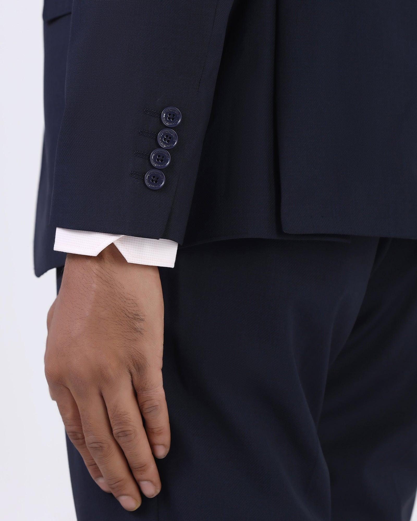 Navy Three Piece Textured Suit - Atoll