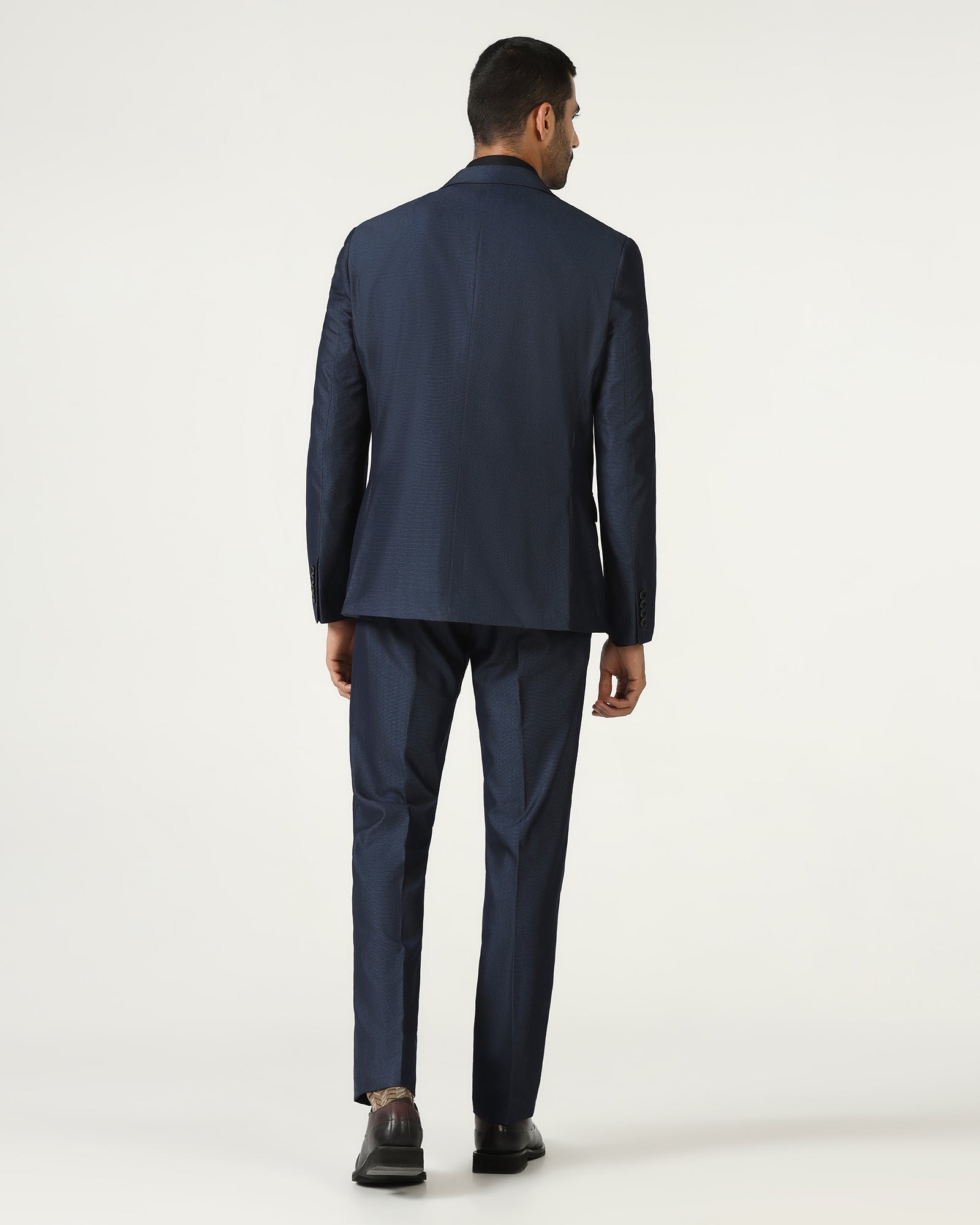 Navy Three Piece Textured Suit - Jiver
