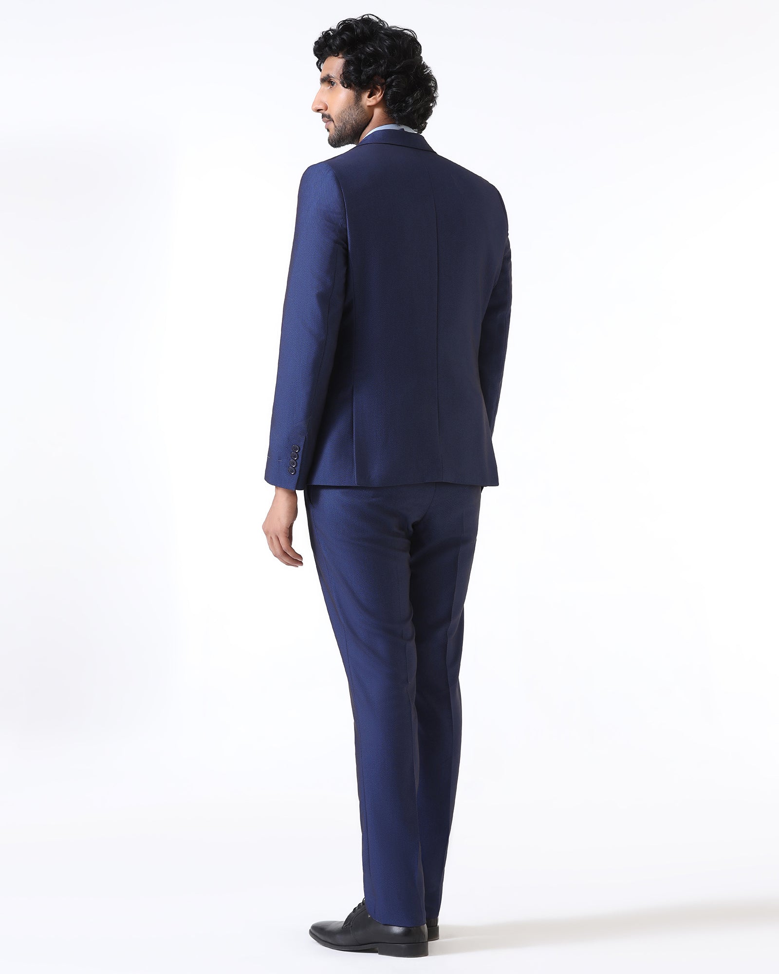 Navy Three Piece Textured Suit - Opto