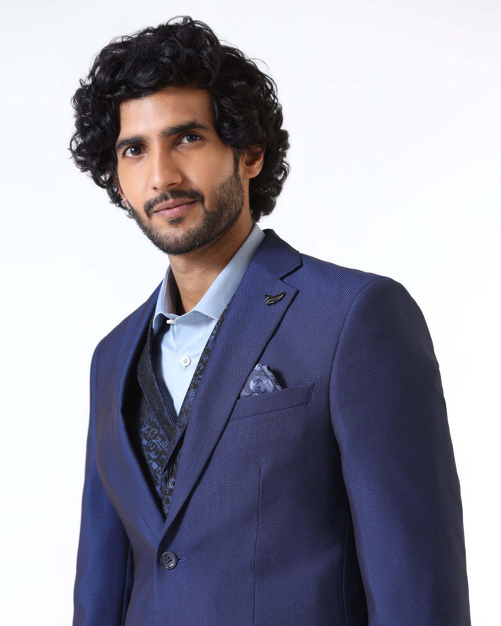 Navy Three Piece Textured Suit - Opto