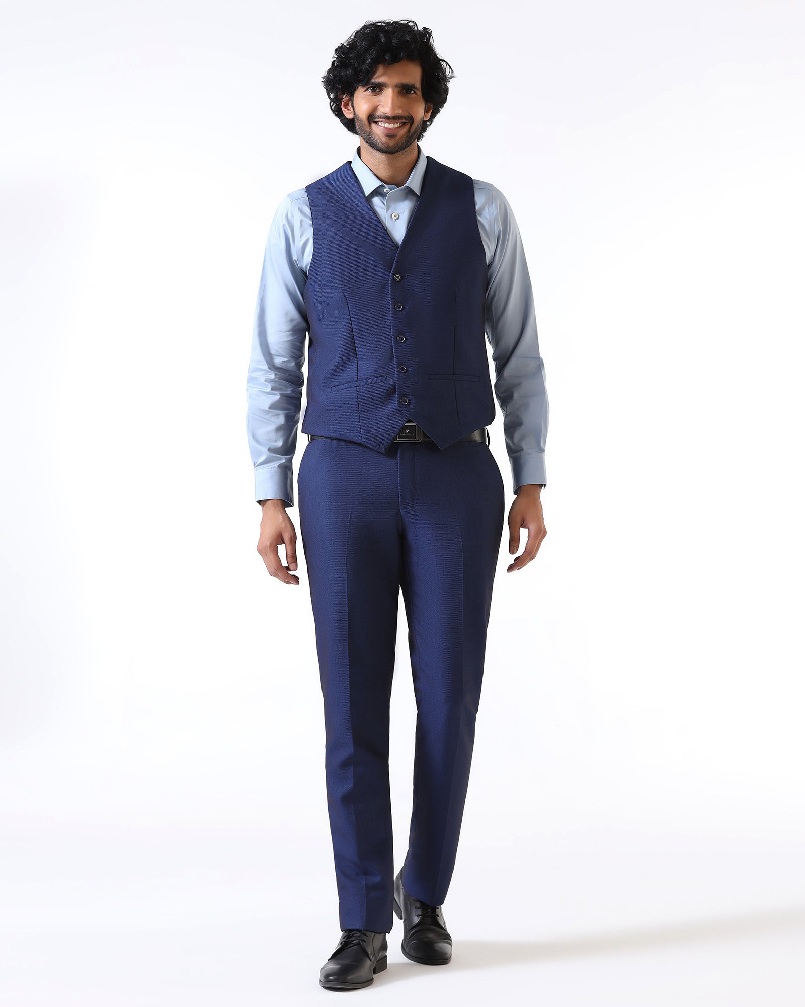 Navy Three Piece Textured Suit - Opto