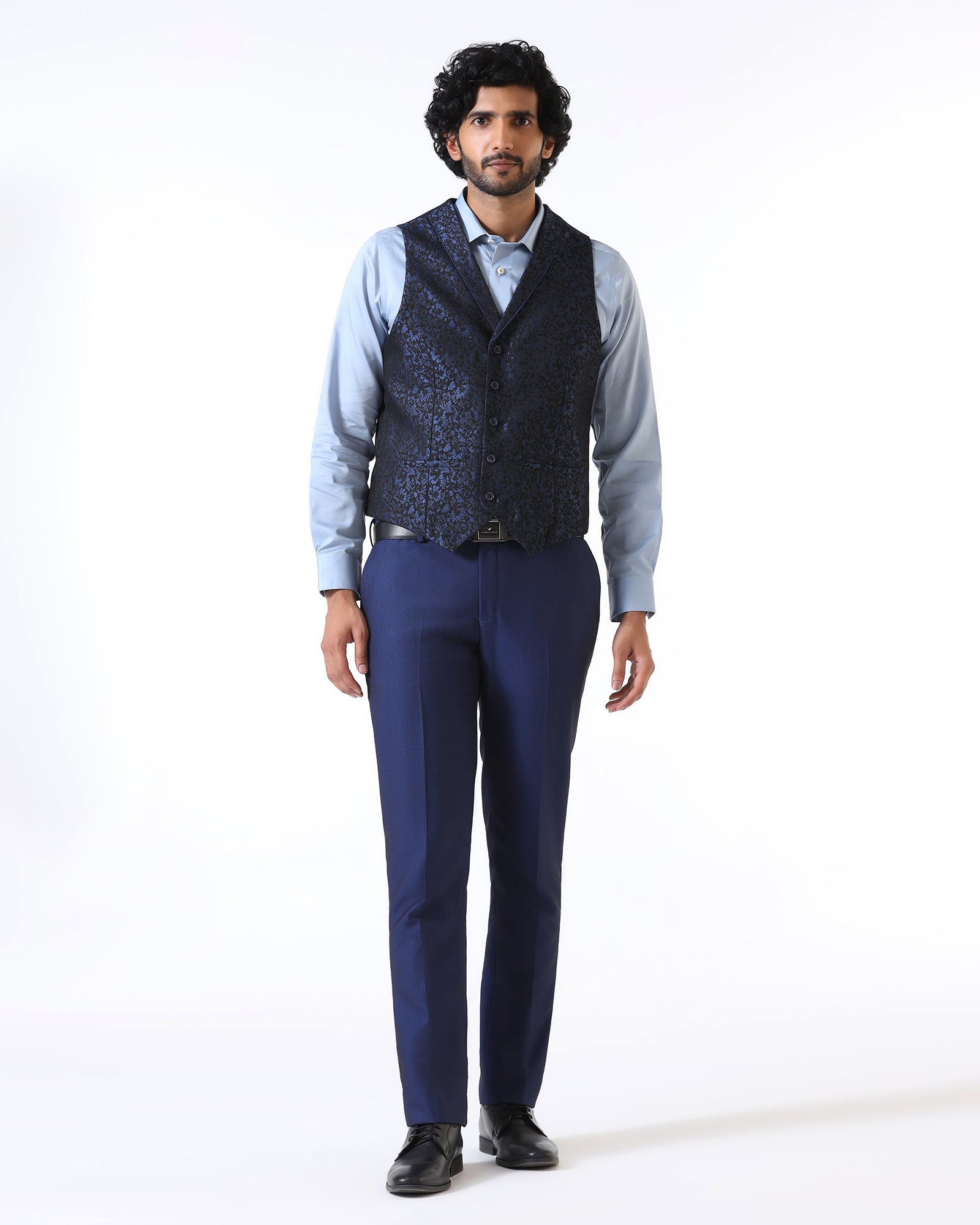 Navy Three Piece Textured Suit - Opto