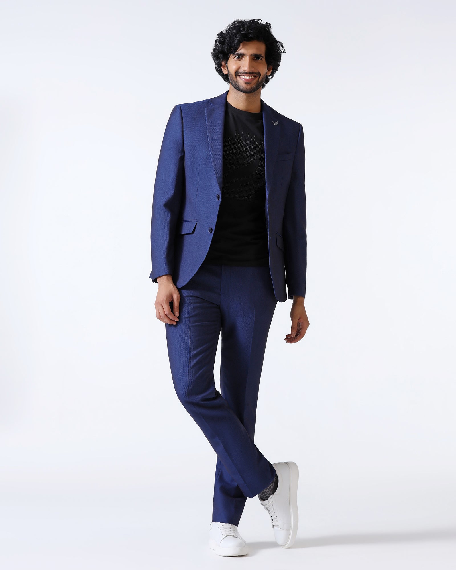 Navy Three Piece Textured Suit - Opto