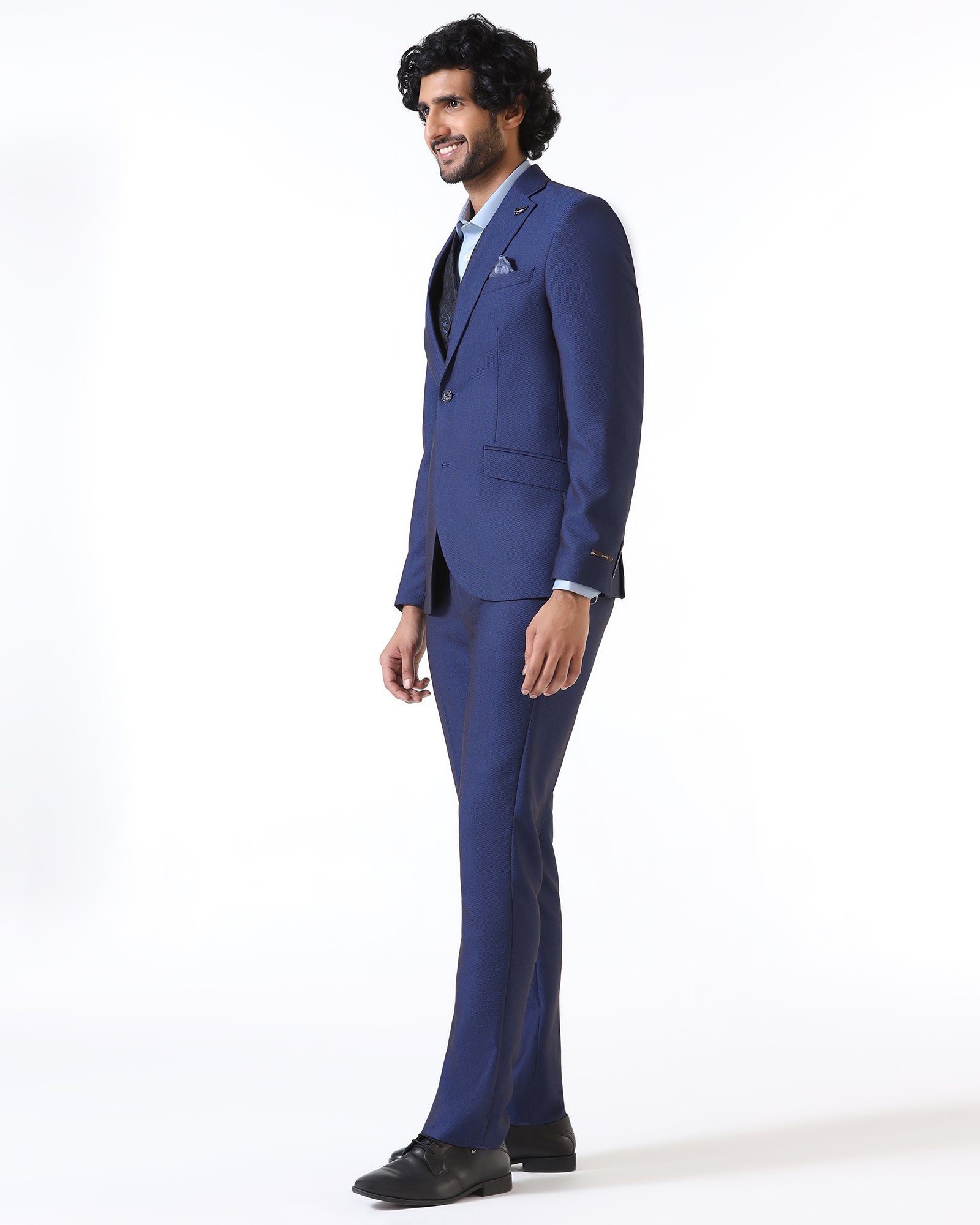 Navy Three Piece Textured Suit - Opto