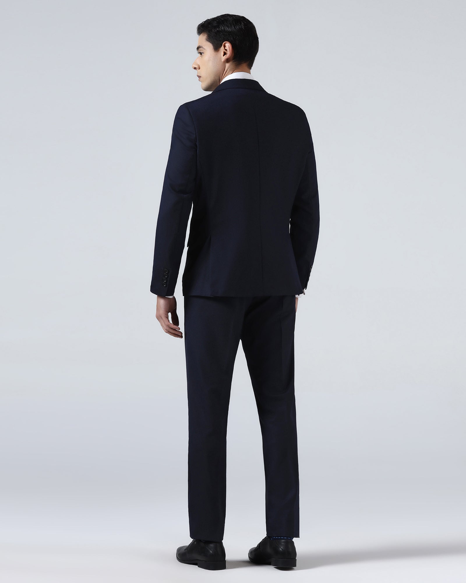 Navy Three Piece Textured Suit - Terrazo
