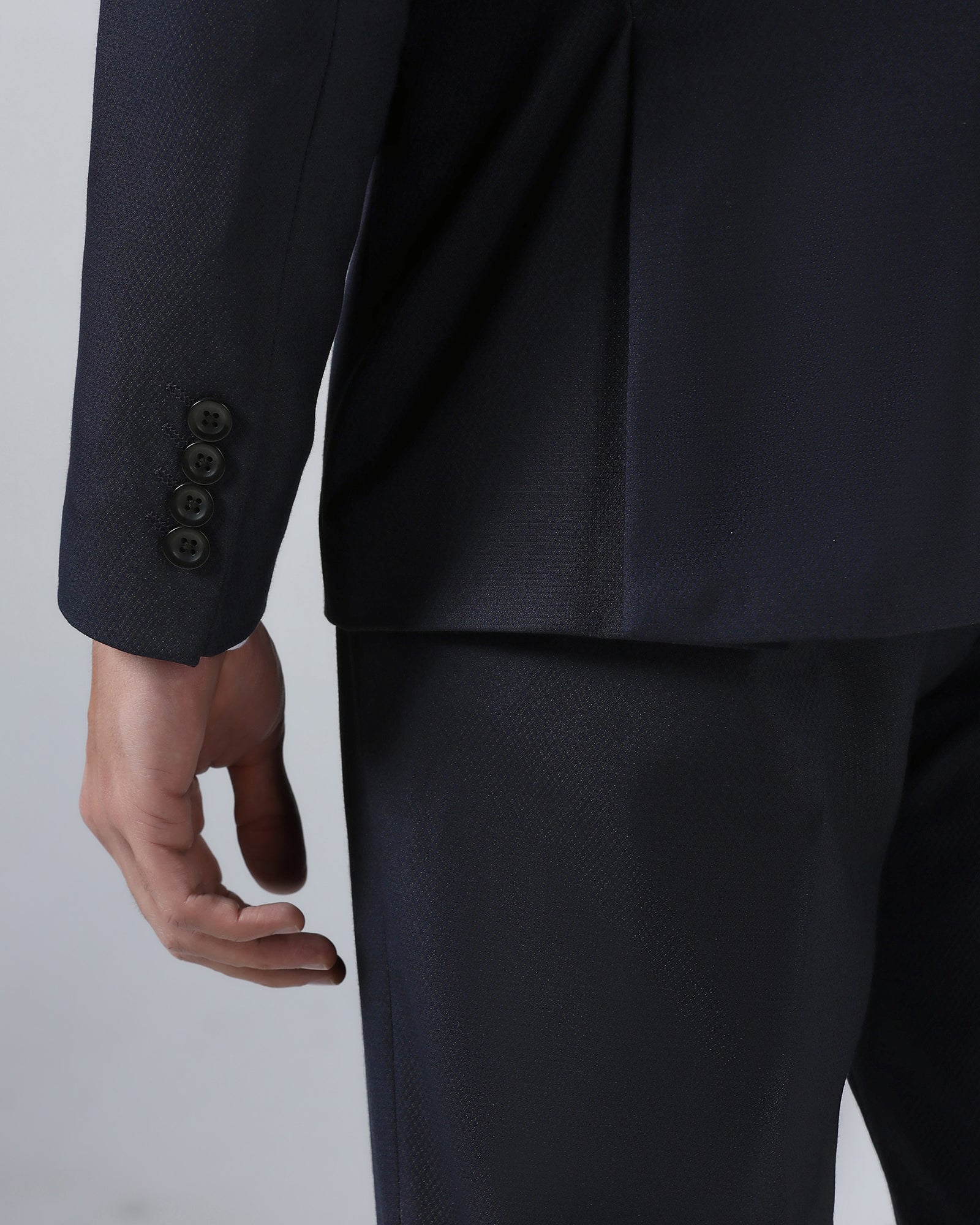 Navy Three Piece Textured Suit - Terrazo