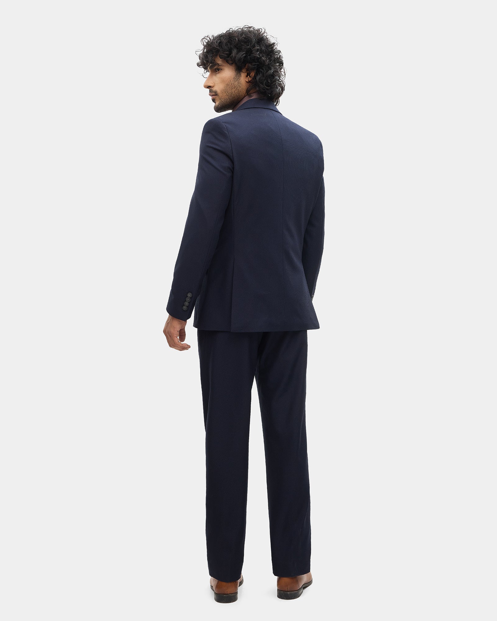 Navy Three Piece Textured Suit - Tristan