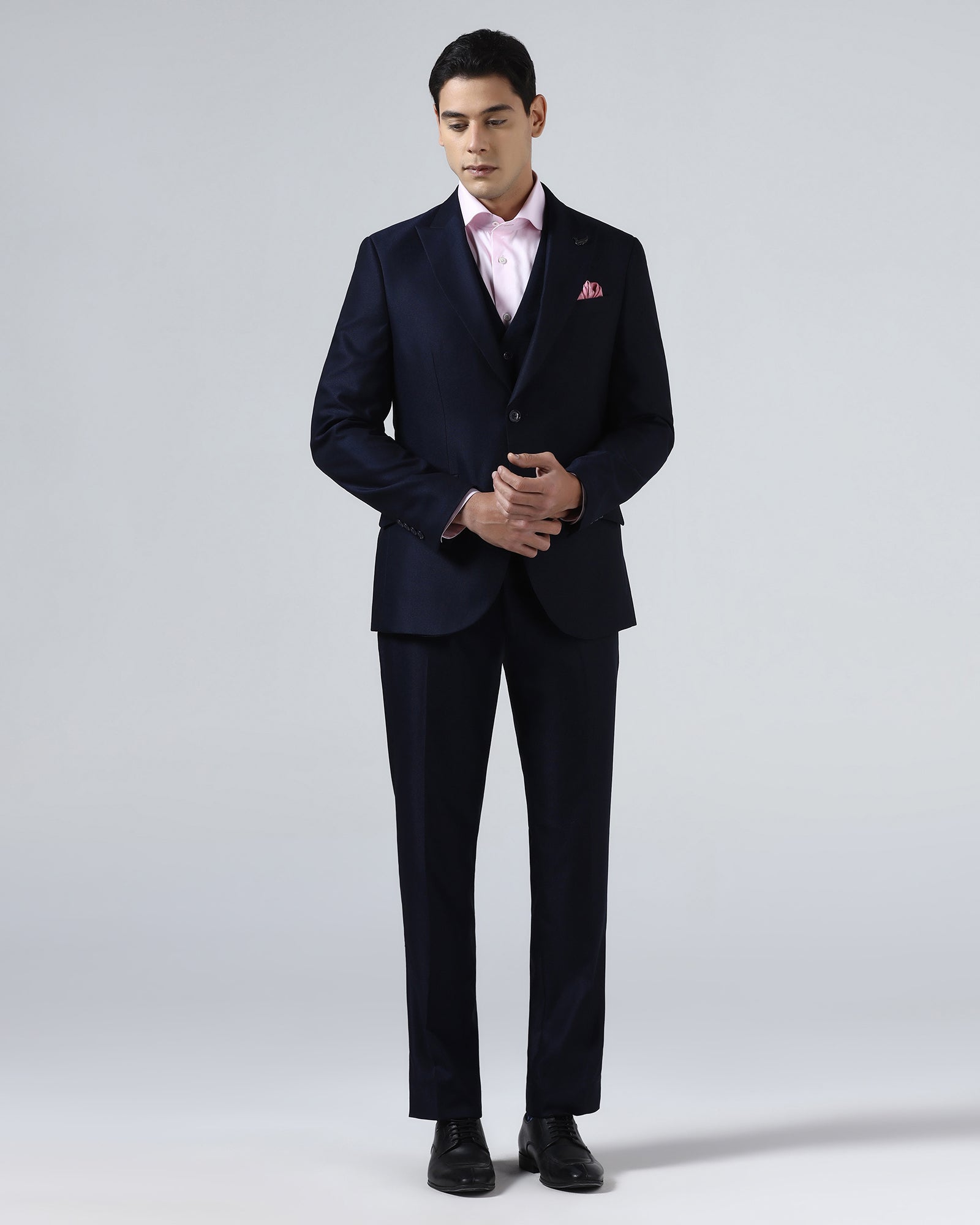 Navy Three Piece Textured Suit - Venmo