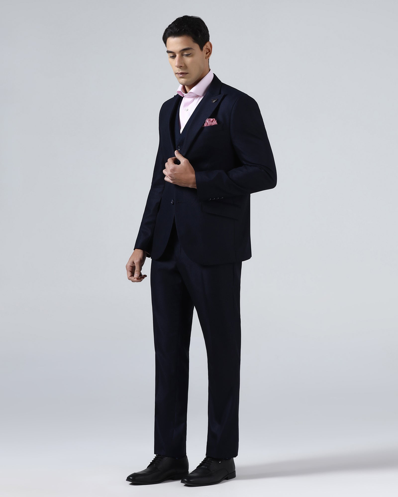Navy Three Piece Textured Suit - Venmo