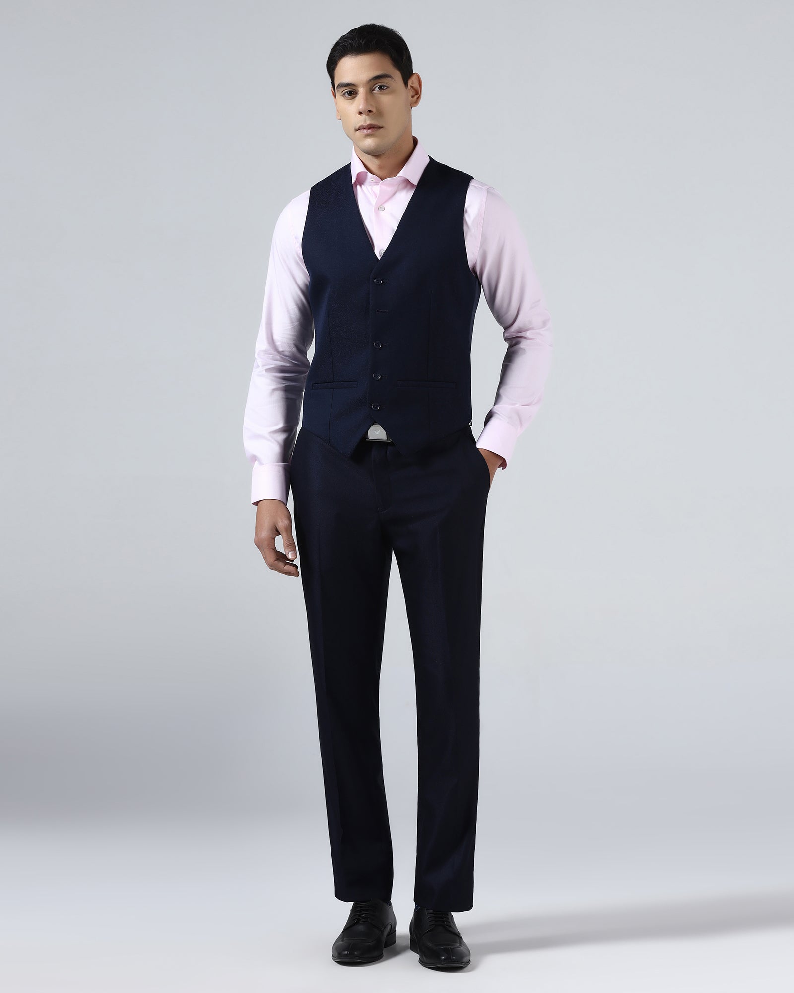 Navy Three Piece Textured Suit - Venmo