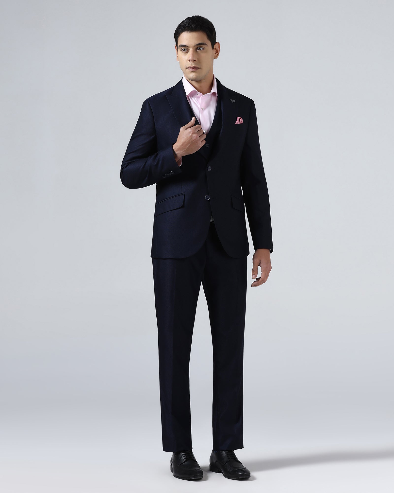 Navy Three Piece Textured Suit - Venmo
