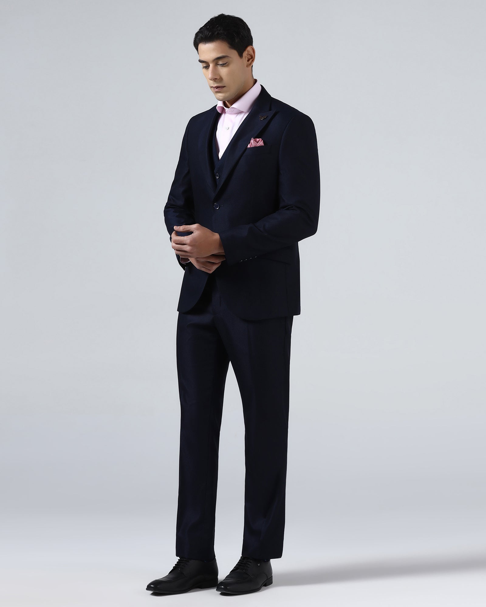 Navy Three Piece Textured Suit - Venmo