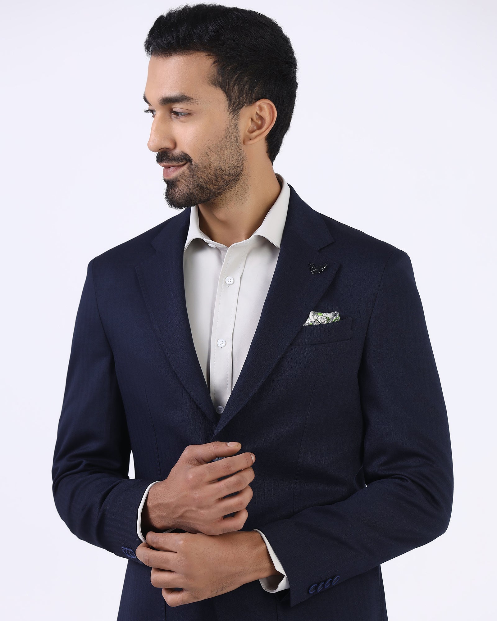 Navy Two Piece Textured Suit - Naples