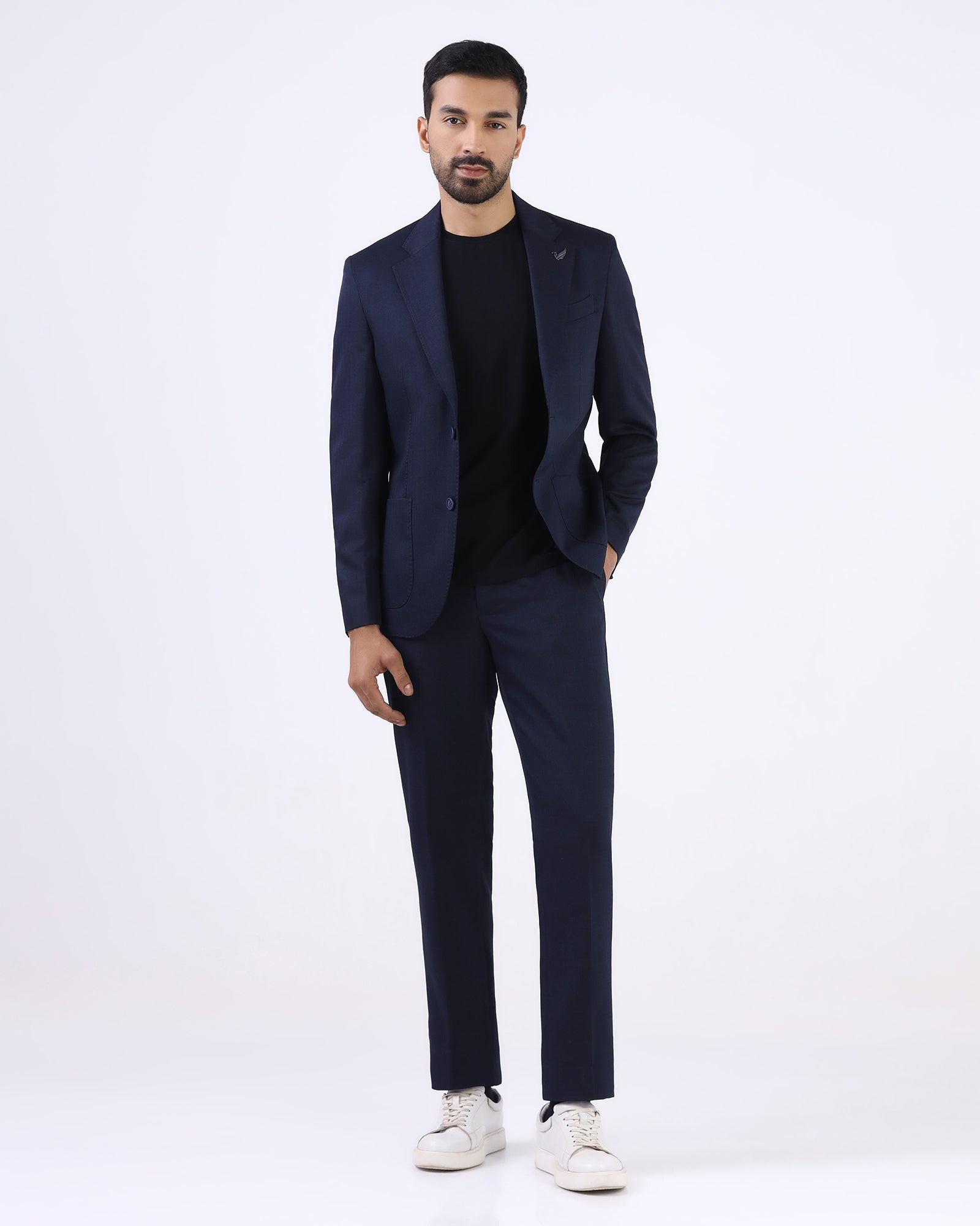 Navy Two Piece Textured Suit - Naples