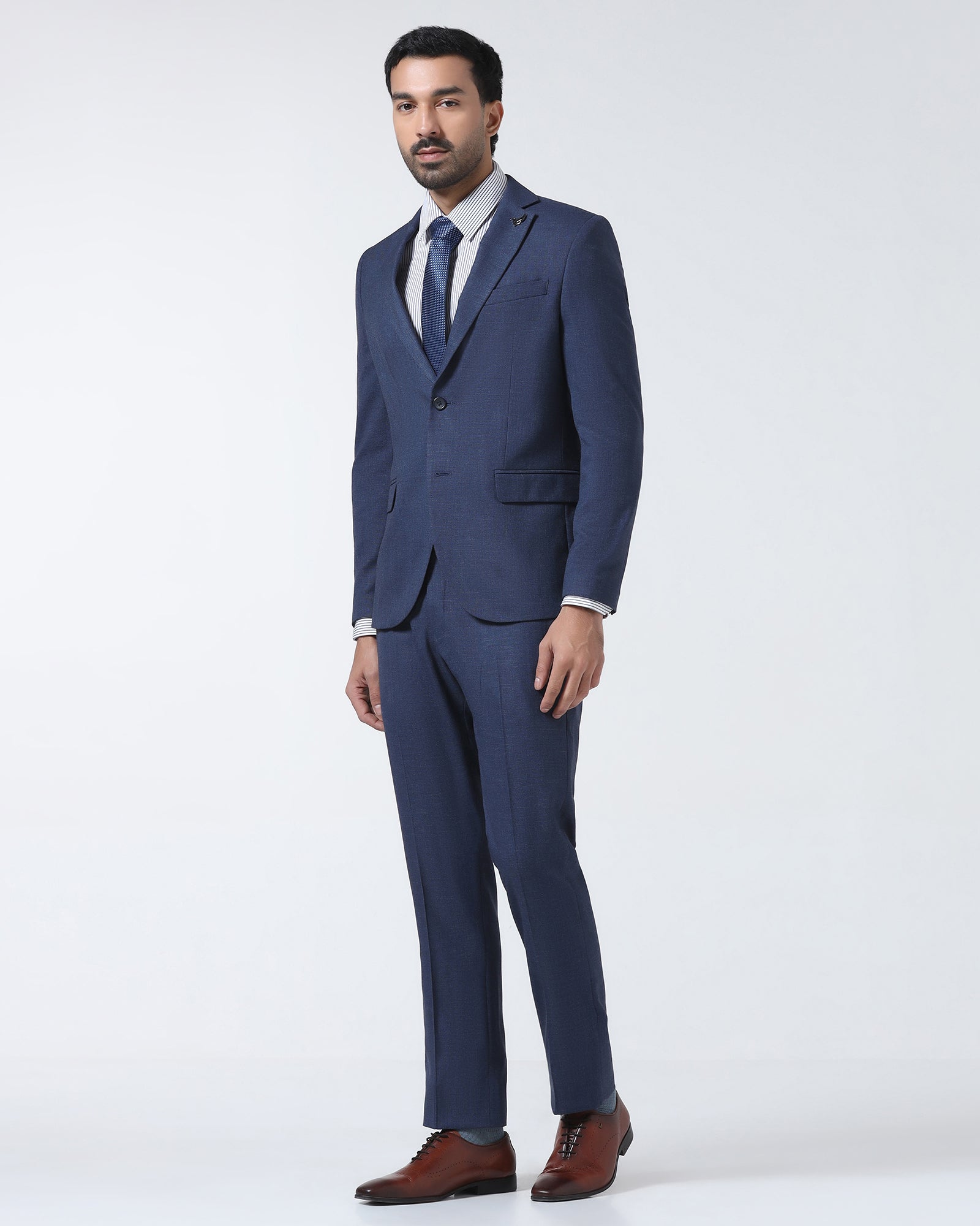 Navy Two Piece Textured Suit - Rex