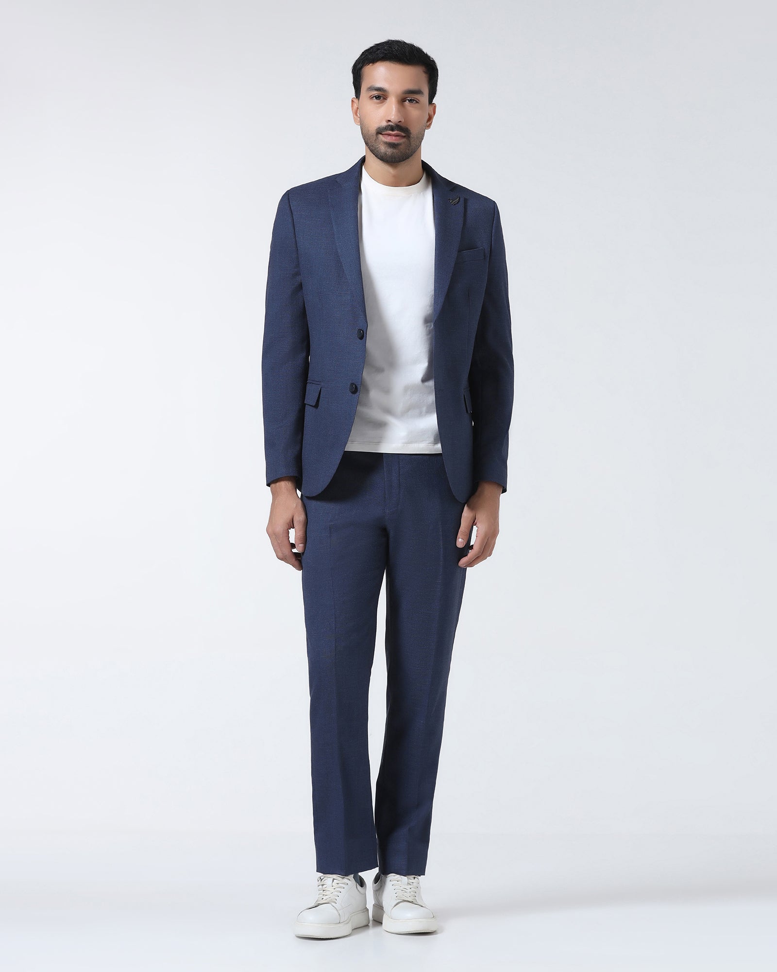 Navy Two Piece Textured Suit - Rex