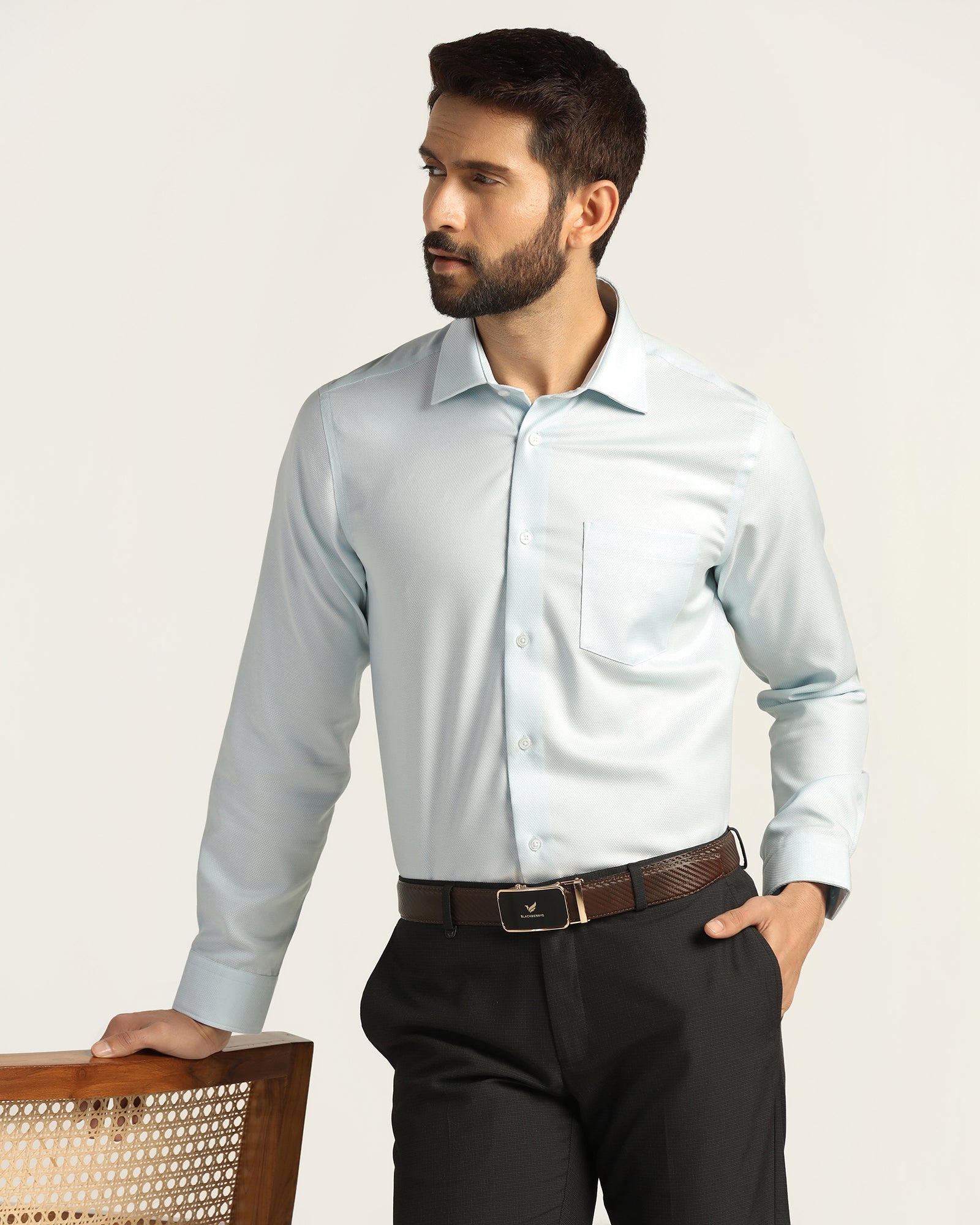 Non Iron Formal Aqua Textured Shirt - Bridge
