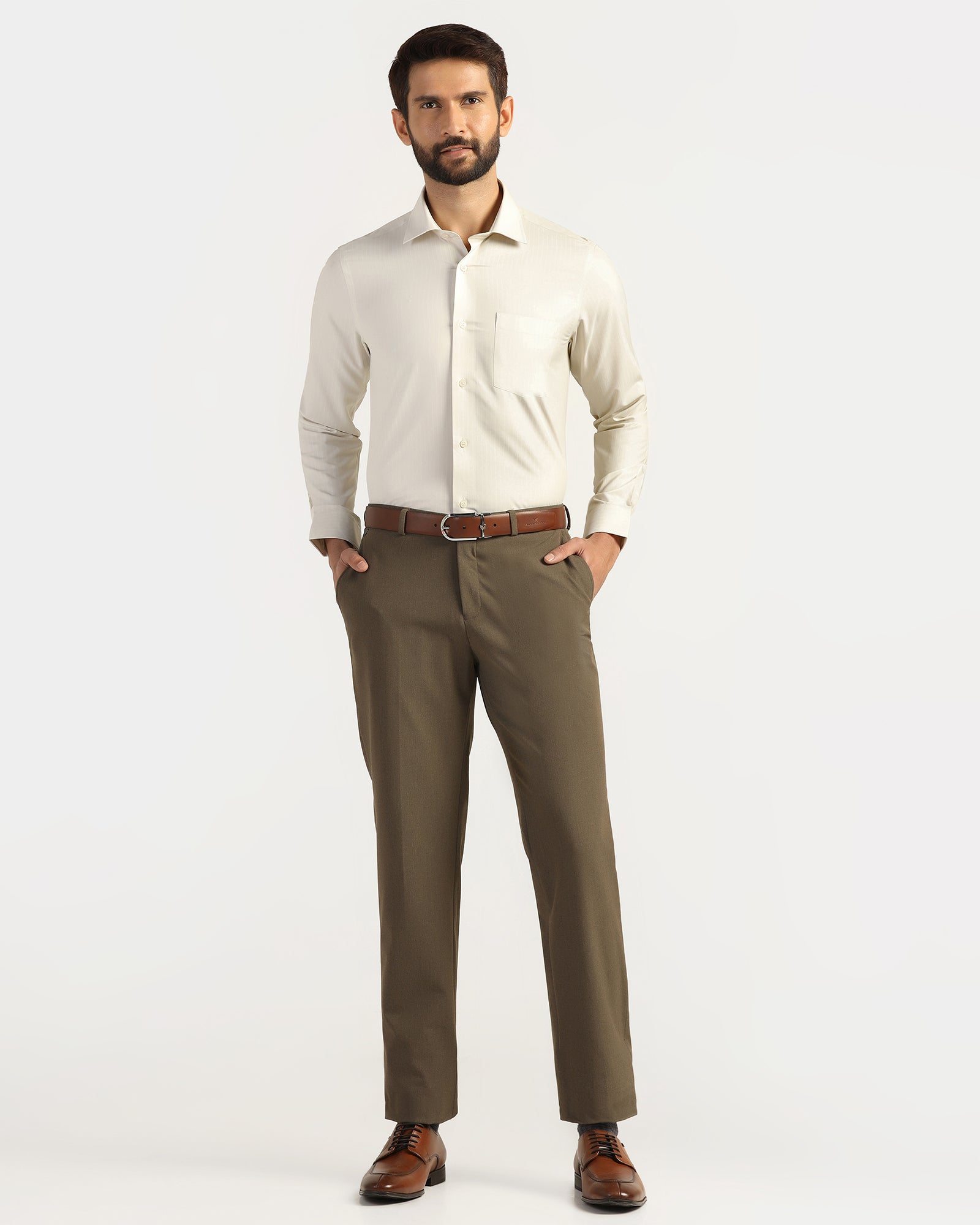 Non Iron Formal Beige Stripe Shirt - Wagon