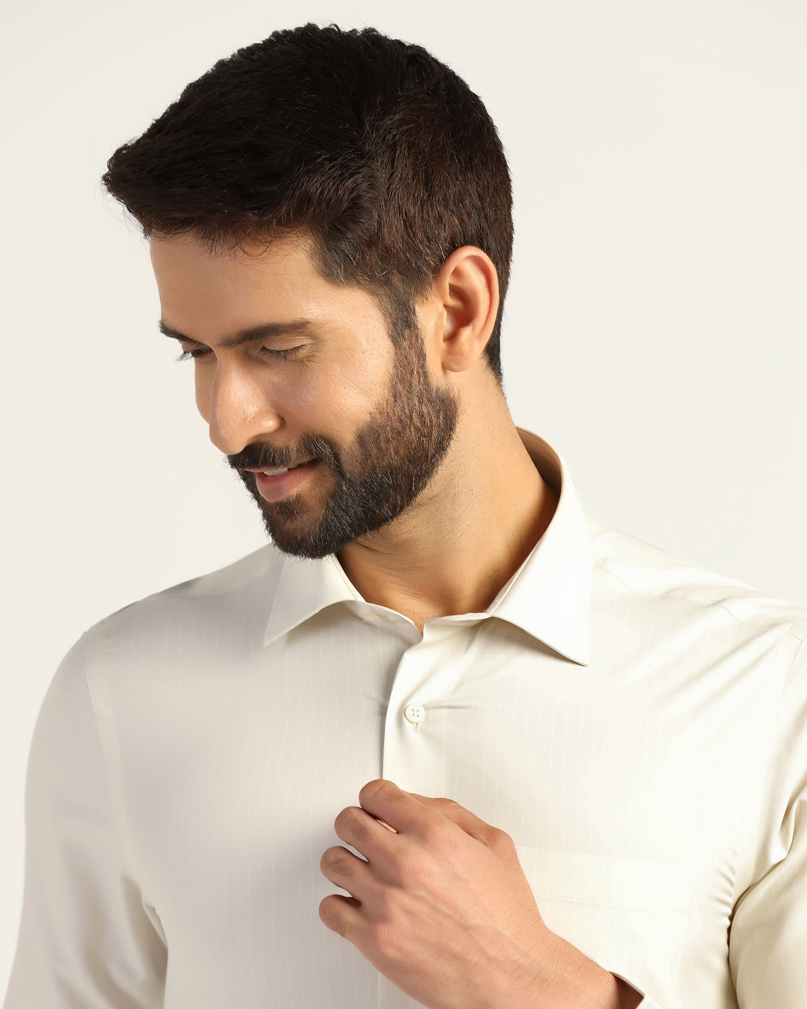 Non Iron Formal Beige Stripe Shirt - Wagon
