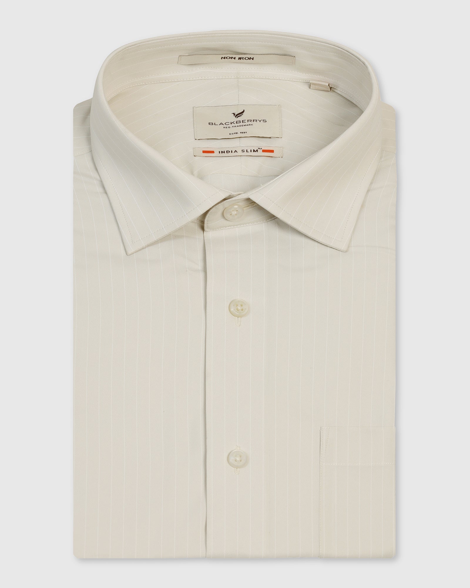 Non Iron Formal Beige Stripe Shirt - Wagon