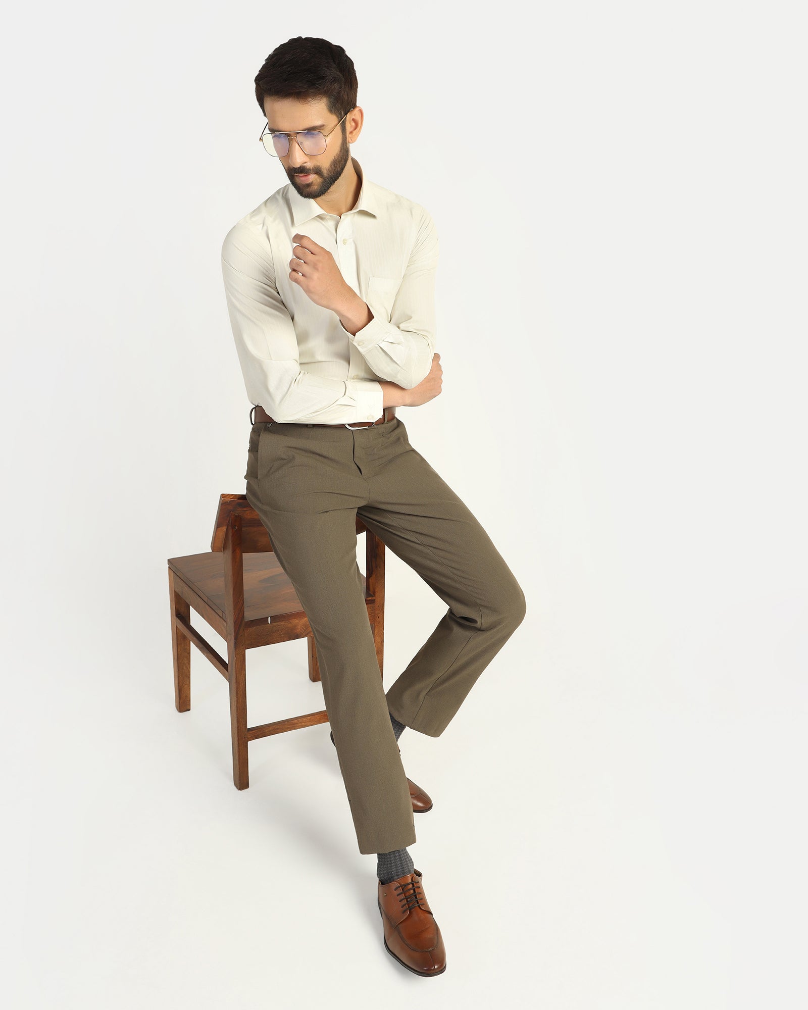 Non Iron Formal Beige Stripe Shirt - Wagon